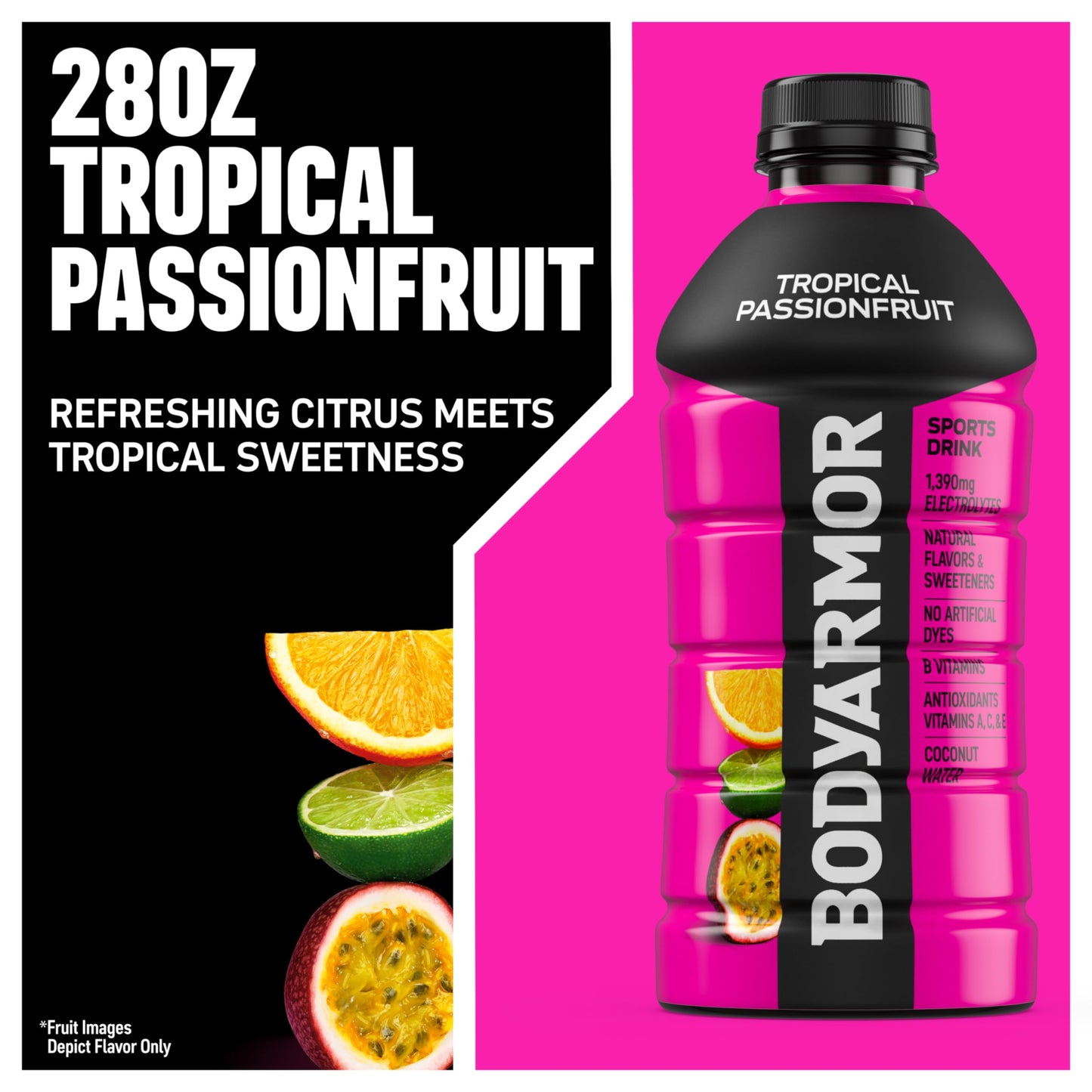 BODYARMOR Sports Drink, Tropical Passionfruit, Electrolyte Hydration, 28 Fl Oz (15 Pack) with B Vitamins & Antioxidants
