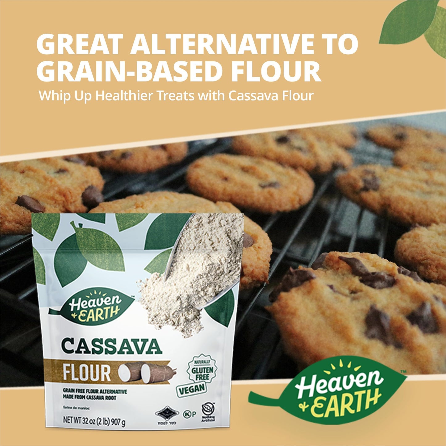 Heaven & Earth Cassava Flour, 2Lb Bag | Gluten Free And Grain Free Flour For Baking | Non Gmo Verified | Paleo Flour | Vegan | W