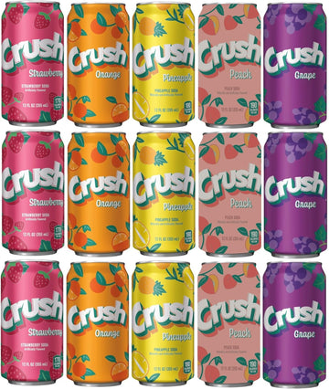 15 Pack Orange Peach Pineapple Strawberry Grape Variety Soda Pop Soft Drink Crush Cans 12oz