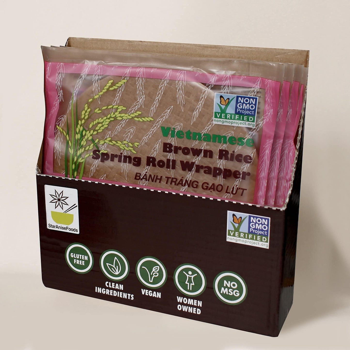Star Anise Foods Gluten Free Rice Paper Wrappers for Spring Rolls, Egg Roll Wrappers, Wonton Wrappers, 135 Wrappers / 48 Oz, 8 O