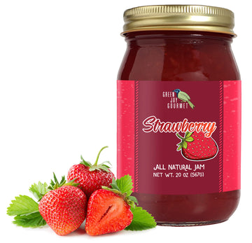 Green Jay Gourmet Strawberry Jam - All-Natural Fruit Jam With Strawberries & Lemon Juice - Vegan, Gluten-Free Jam - Contains No