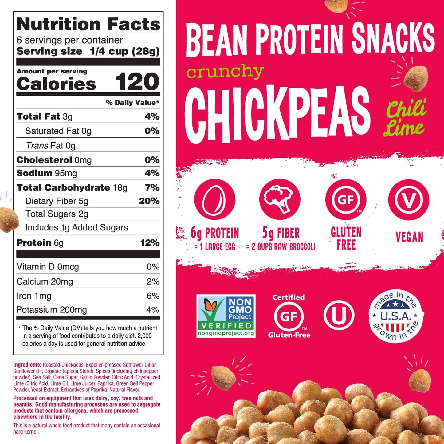 The Good Bean Crunchy Chickpeas Snacks, Chili Lime, 6 Ounce (Pack Of 6)