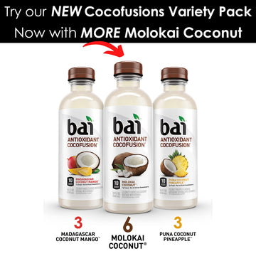 Bai Coconut Flavored Water Variety Pack III - 12 Pack, 18 Fl Oz, Assorted Flavors: Molokai Coconut, Madagascar Coconut Mango, Puna Coconut Pineapple