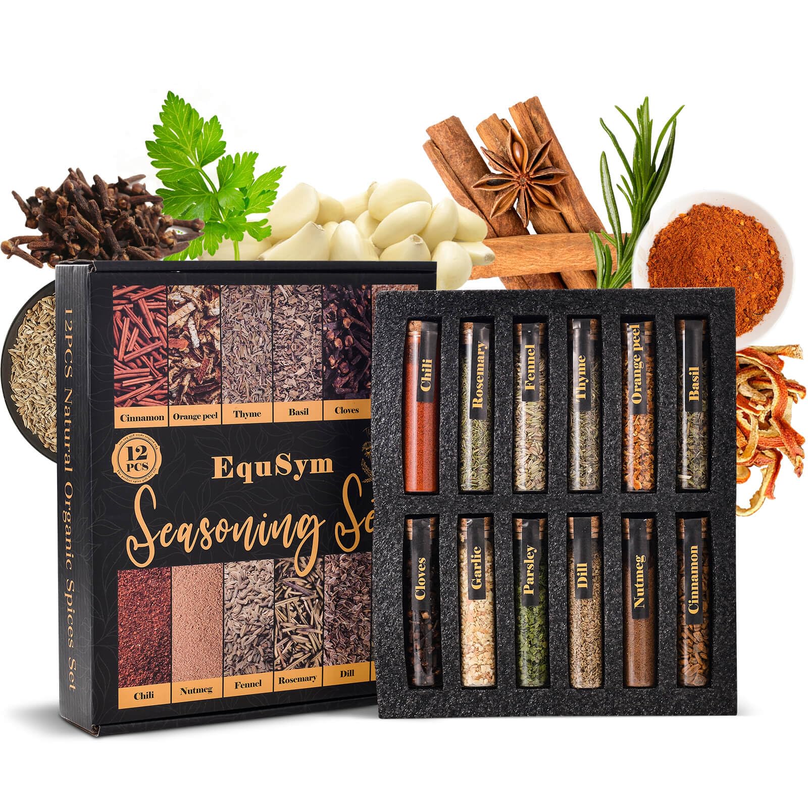 12PCS Herbs Seasoning Spice Gift Set - Complete Starter Spices Seasonings Glass Tubes Gift Set For Men & Women, Cooking Variety 