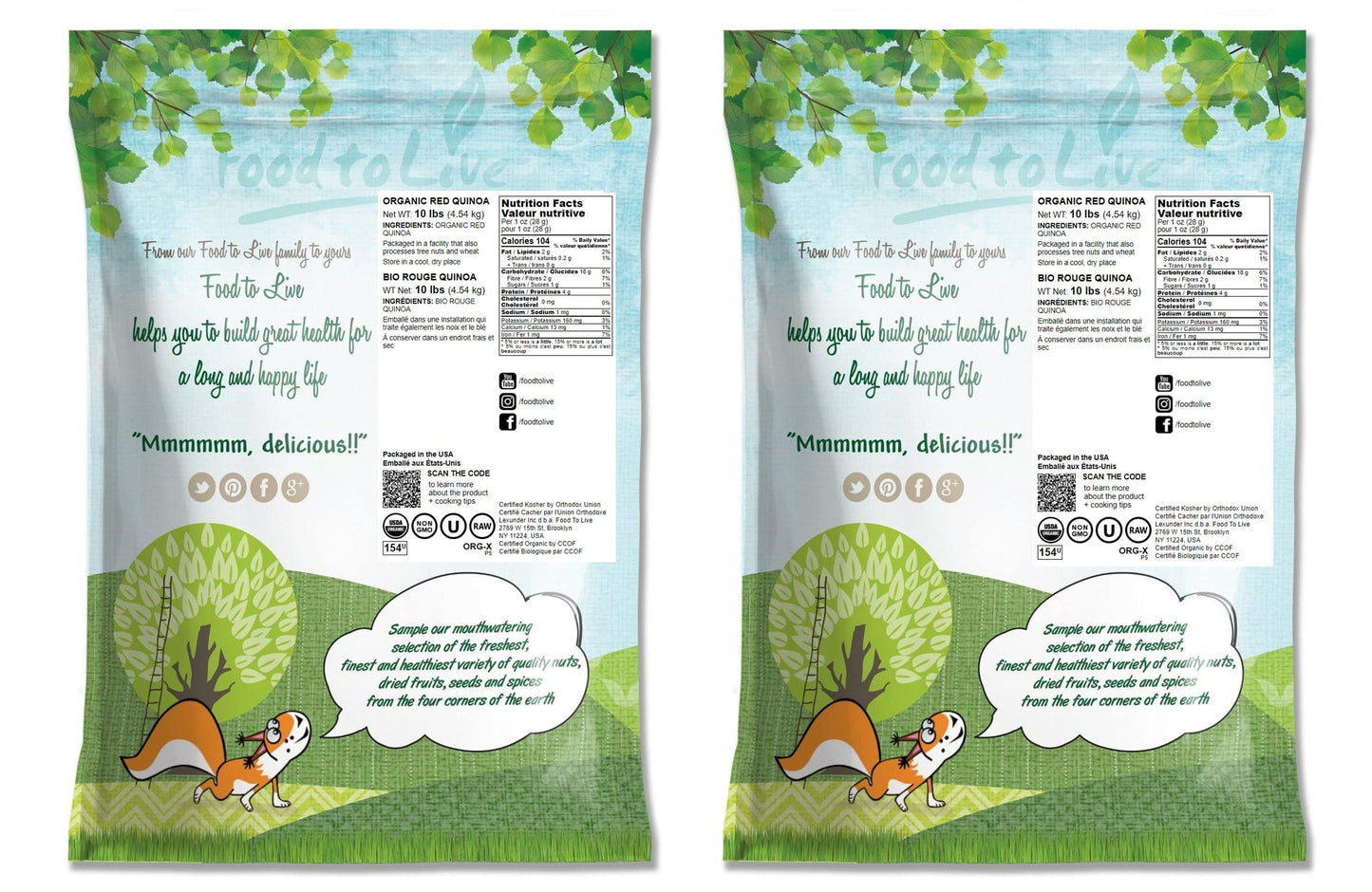Organic Red Quinoa, 20 Pounds - Non-GMO, Whole Grain, Kosher, Vegan, Sirtfood, Bulk. Rich in Essential Amino Acids, Protein. Qui