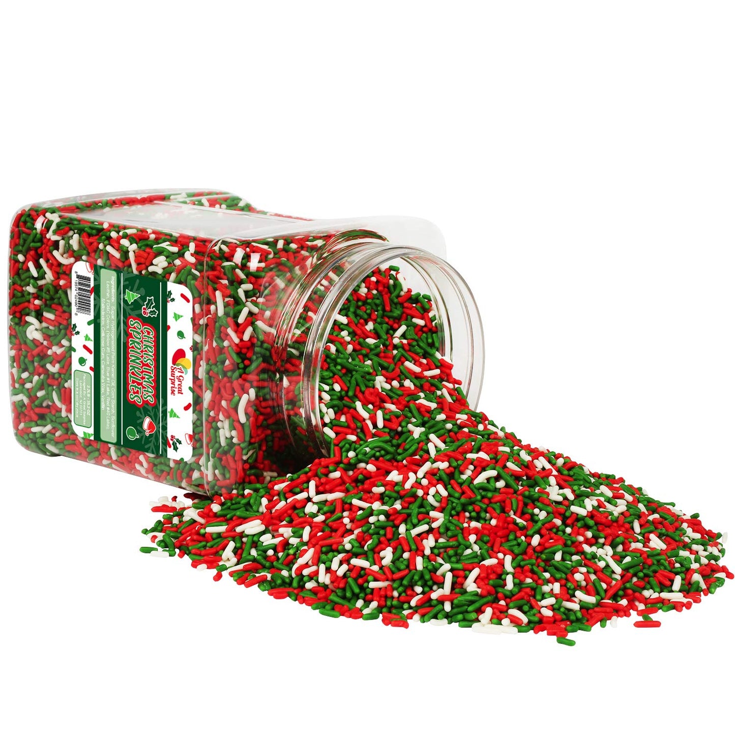 Christmas Sprinkles Bulk - 2.2 LB - Xmas Tree Jimmies - Red, Green & White Confetti for Dessert Decorating - Holiday Baking Topp