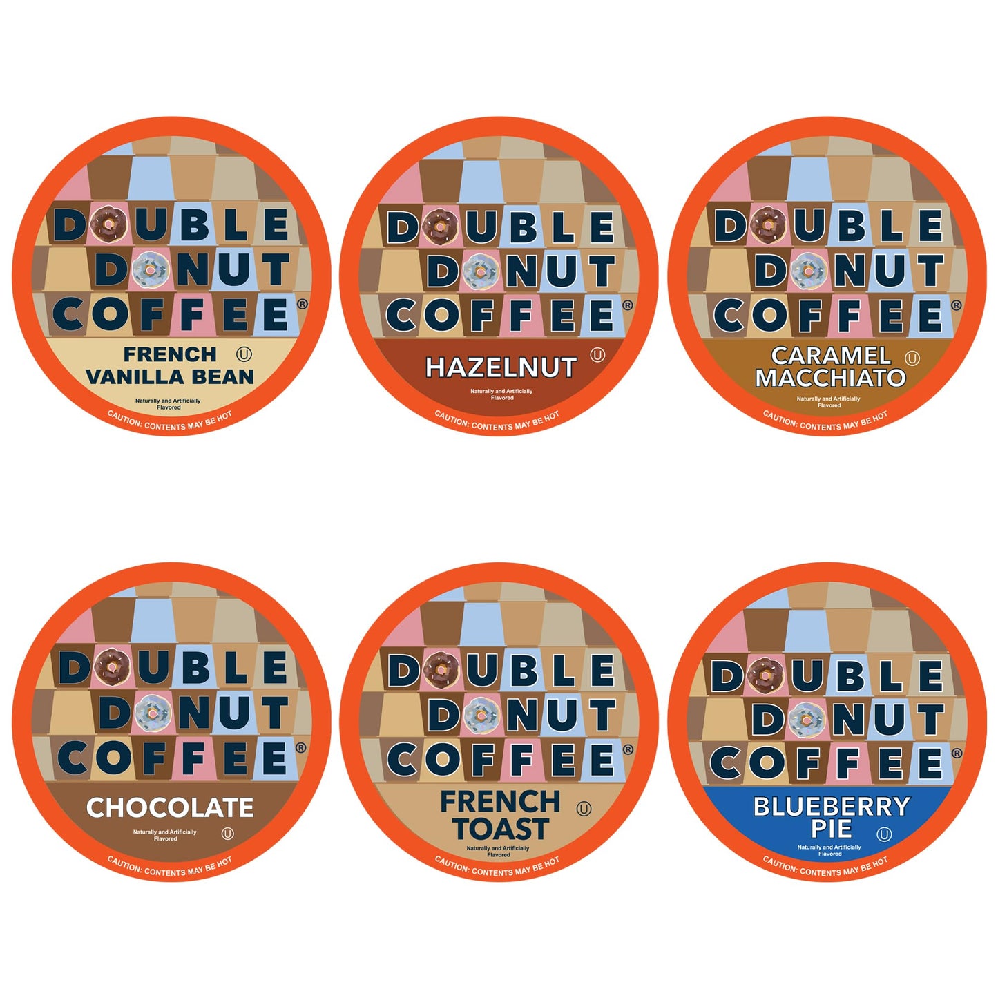 Double Donut Coffee Variety Pack - Flavored Coffee Pods, Hazelnut, Caramel, Chocolate, 24 Count for Keurig K Cups