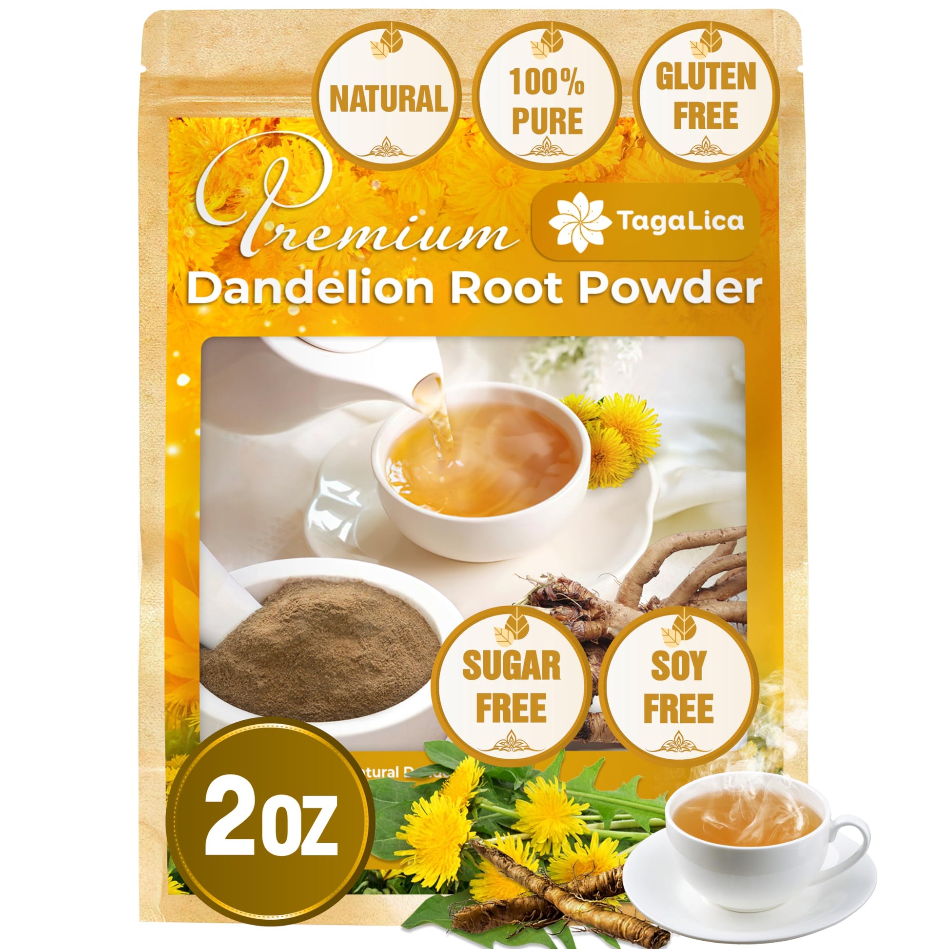 Tagalica Dandelion Root Powder, 100% Natural, Vegan, 2 oz, No Additives, Gluten-Free, Sugar-Free