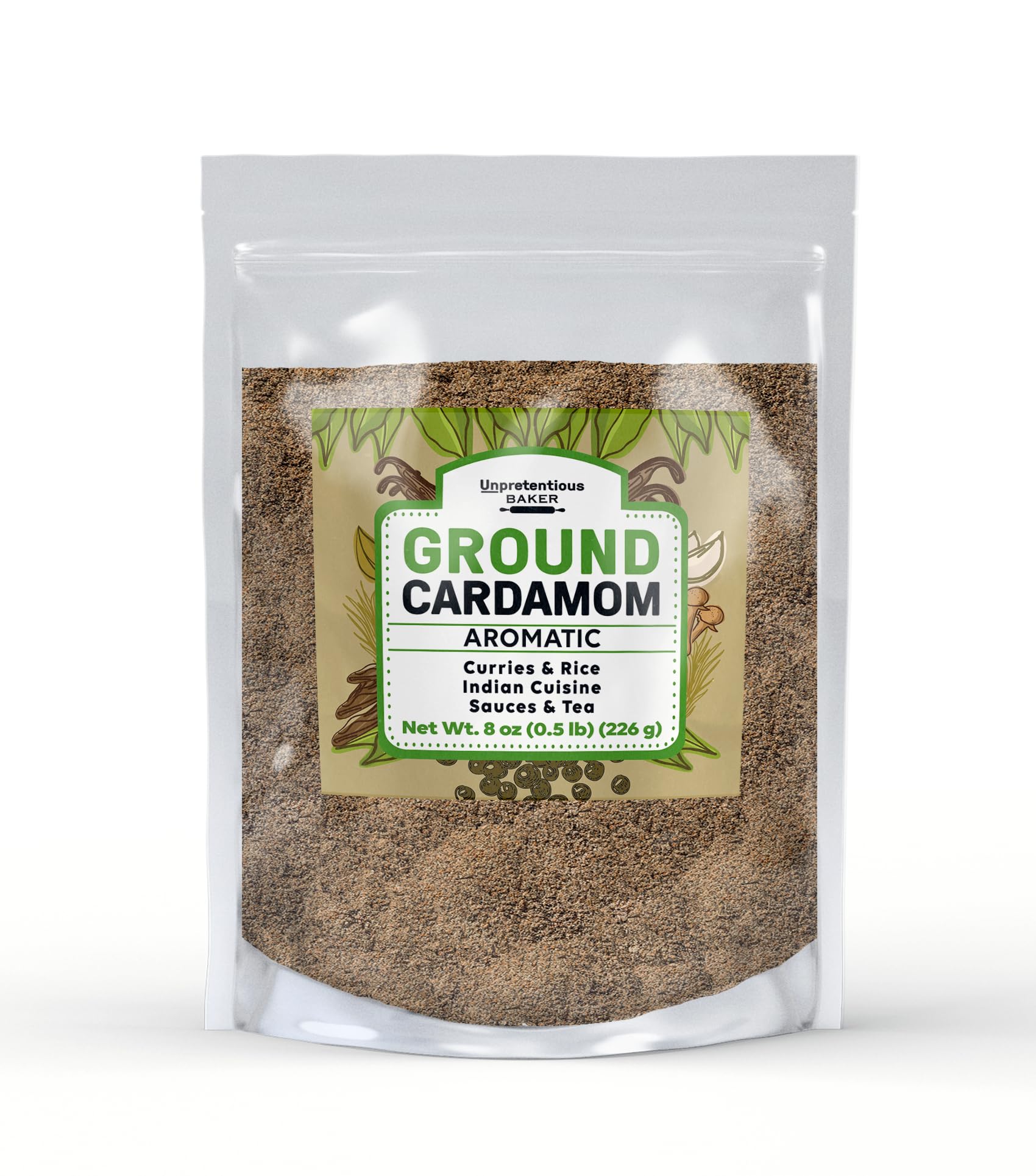 Unpretentious Ground Cardamom, 8 oz, Aromatic, Indian Cuisine, Curries & Soups