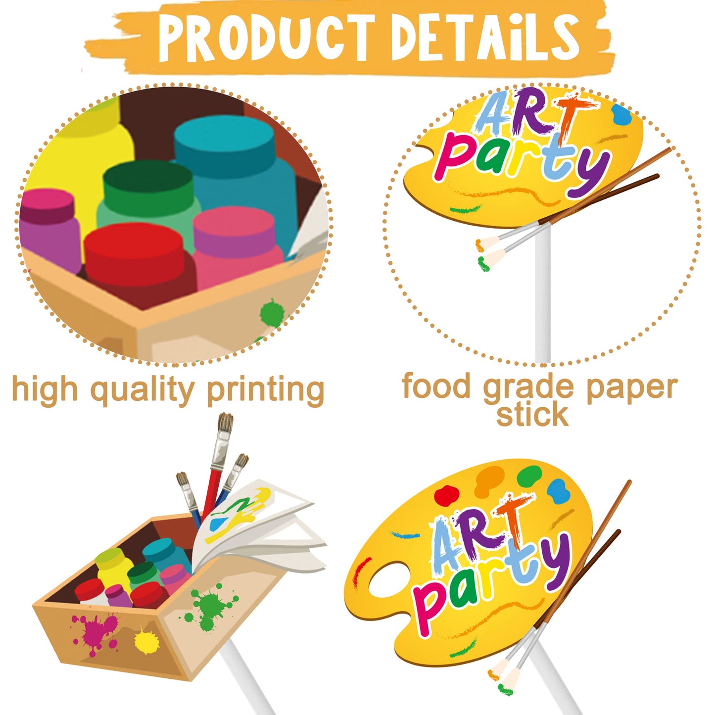 36Pcs Art Paint Party Cupcake Toppers Paint Brush Cupcake Picks Art Party Cake Decoration For Art Painting Theme Birthday Party