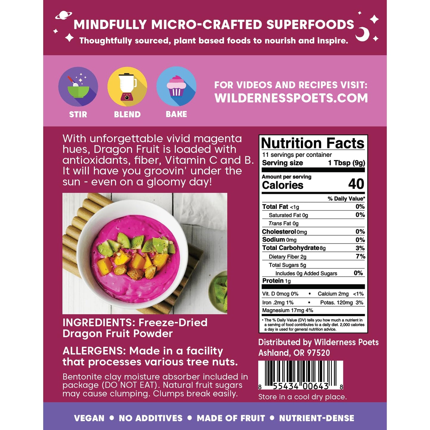 Wilderness Poets, Freeze-Dried Dragon Fruit Powder - Pink Pitahaya (12 Ounce)