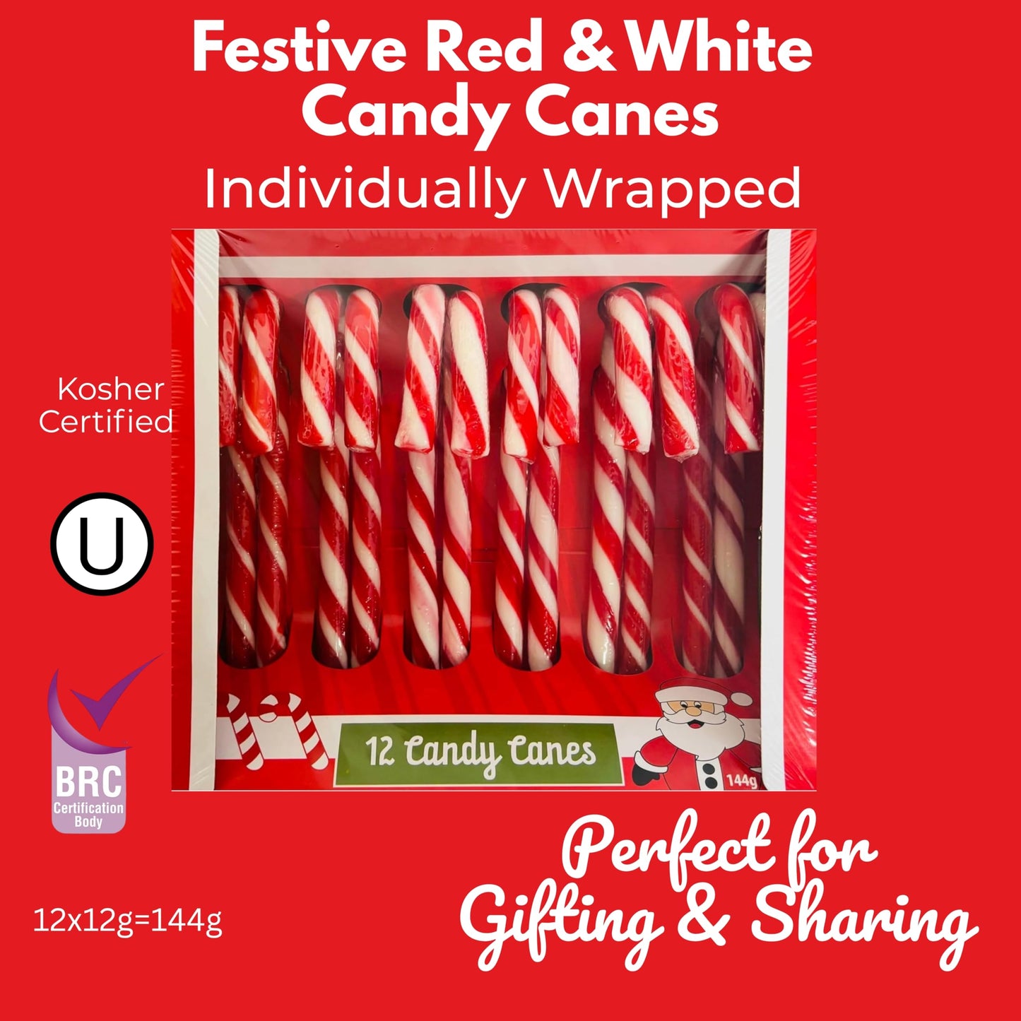 Holiday Candy Canes 2 Pack (24 Count) Traditional Red & White, StrawberryTaste for Festive Family Enjoyment - Kosher Bulk Treats