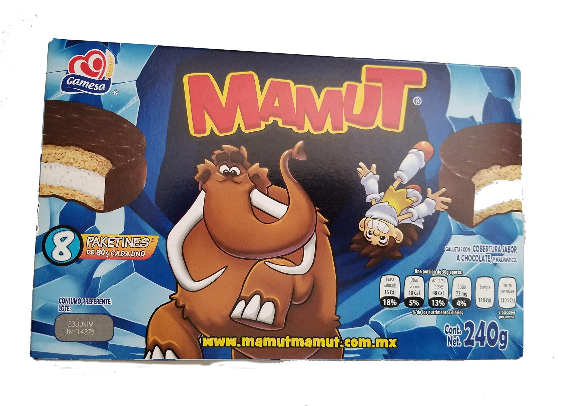 Gamesa Mamut. Irresistible Mexican Cookie/candy. Marshmallow Filled & Chocolate Cover. 1 box (8 individual pack). Great for lunc