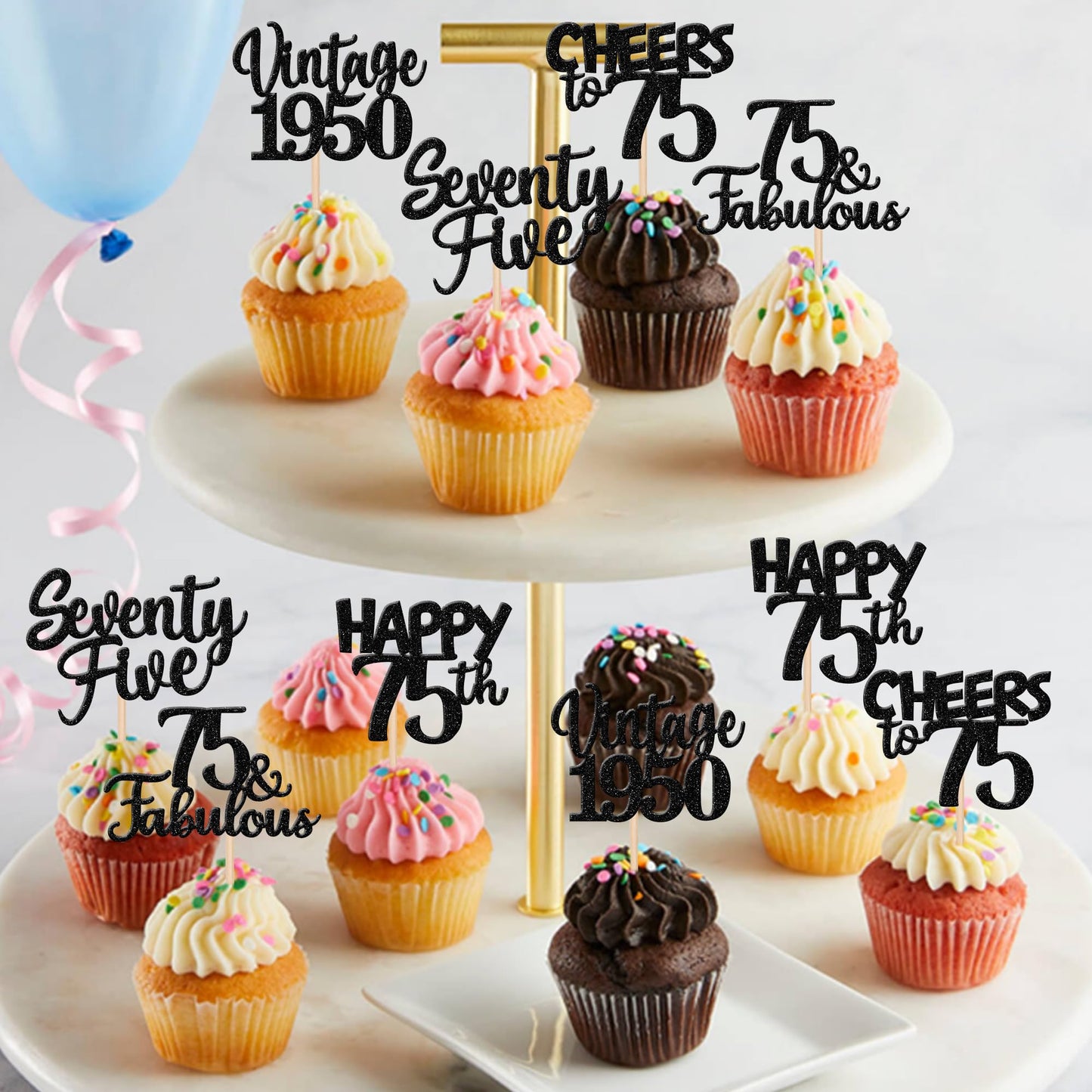 30Pcs Happy 75Th Birthday Cupcake Toppers Glitter Seventy Five Vintage 1948 Cupcake Picks 75 Fabulous Cheers To 75 Years Cake De