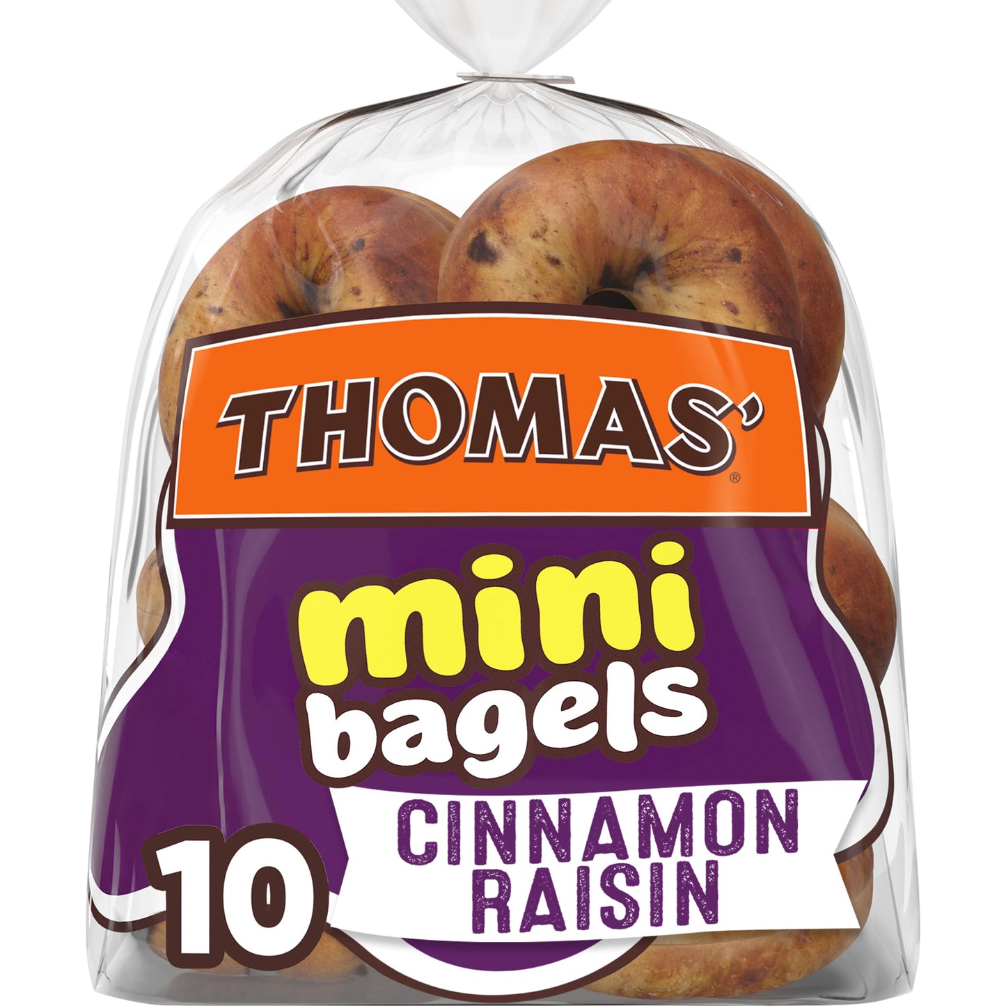 Thomas Cinnamon Raisin Mini Bagels, 10 Pre Sliced Mini Bagels with No High Fructose Corn Syrup, 15 Oz Bag