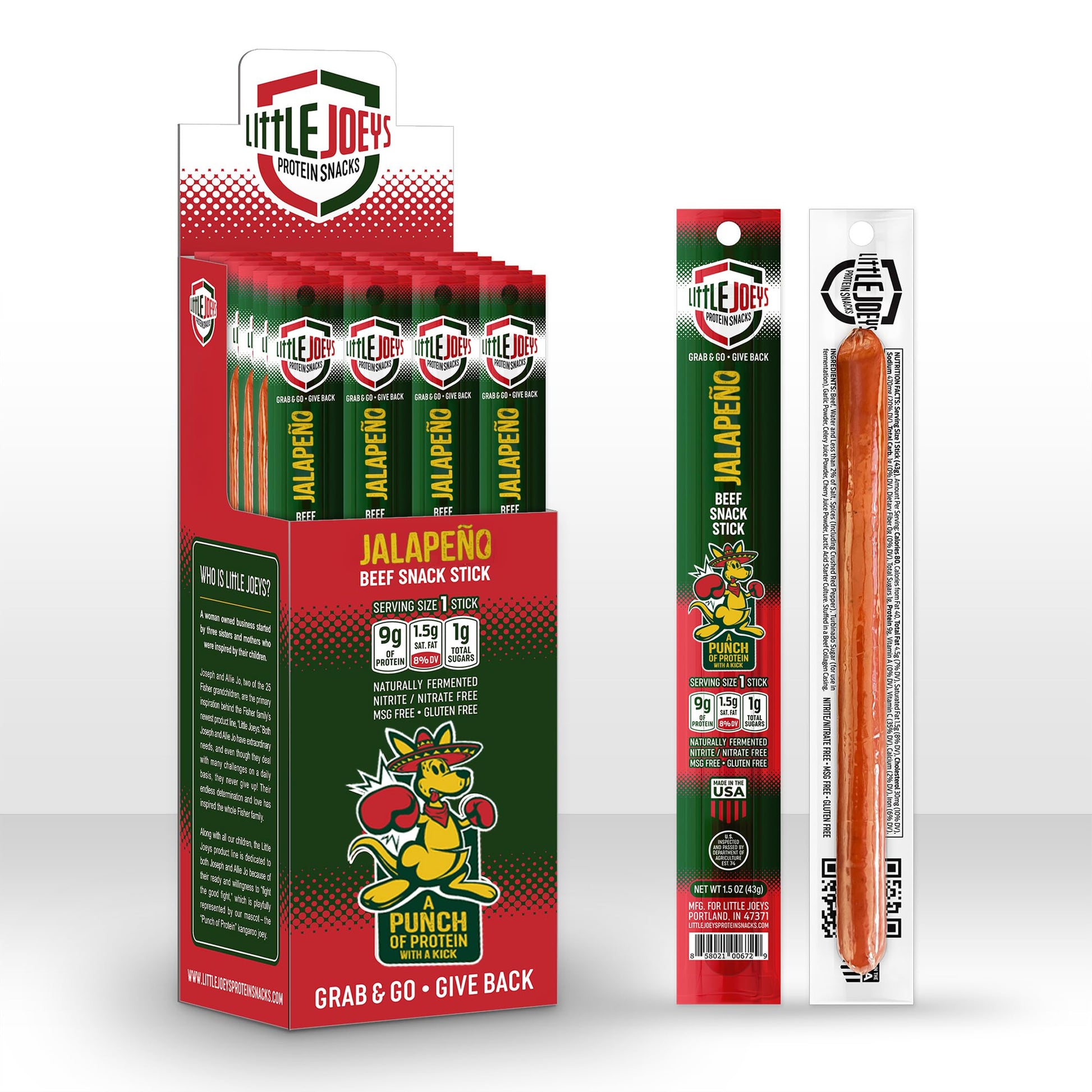 Little Joeys Jalapeno Beef Snack Sticks - 24 Count Box - High Protein Meat Snacks For 18+ Uses & Kids - Keto Friendly  Low Carb  Gluten Free  No Nitrates Or Msg - Shelf Stable Beef Jerky Sticks - Made In Usa