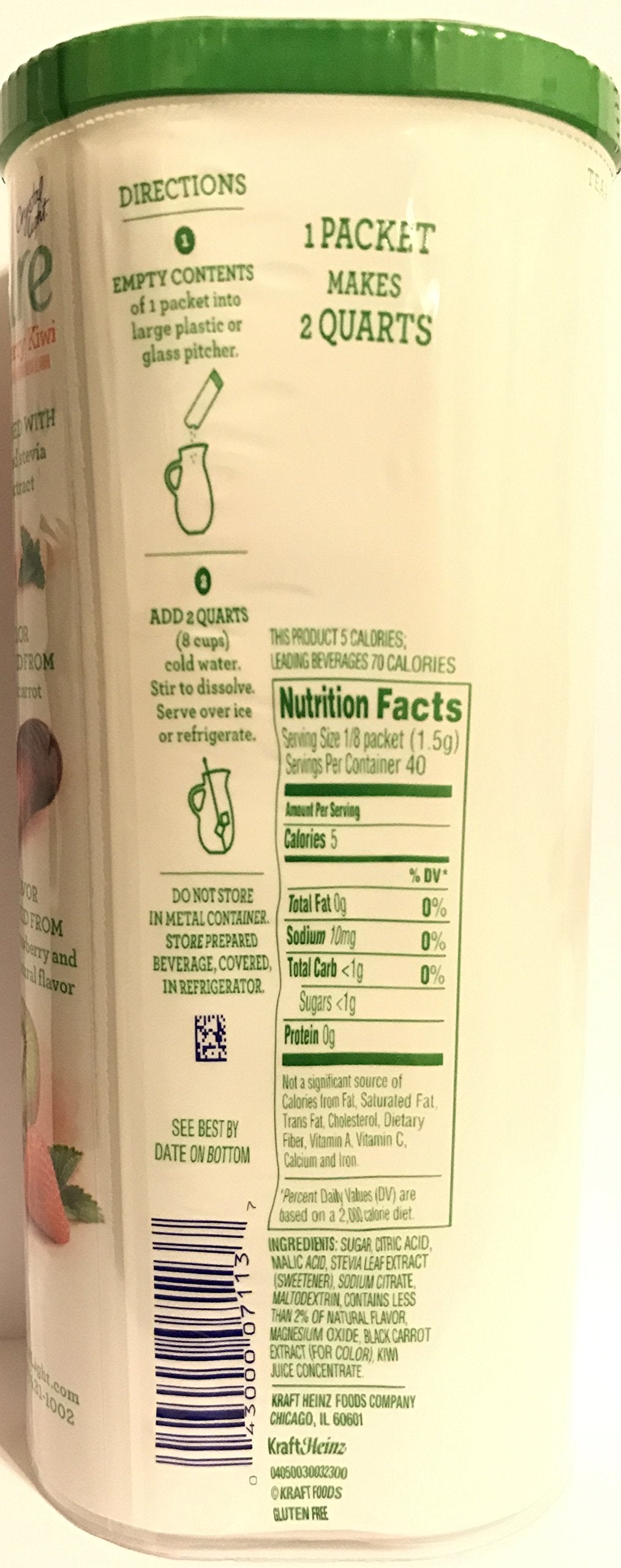 Crystal Light Pure Drink Mix - Strawberry Kiwi Flavor - 5 Count Pitcher Packs Per Container - Pack of 2 Containers