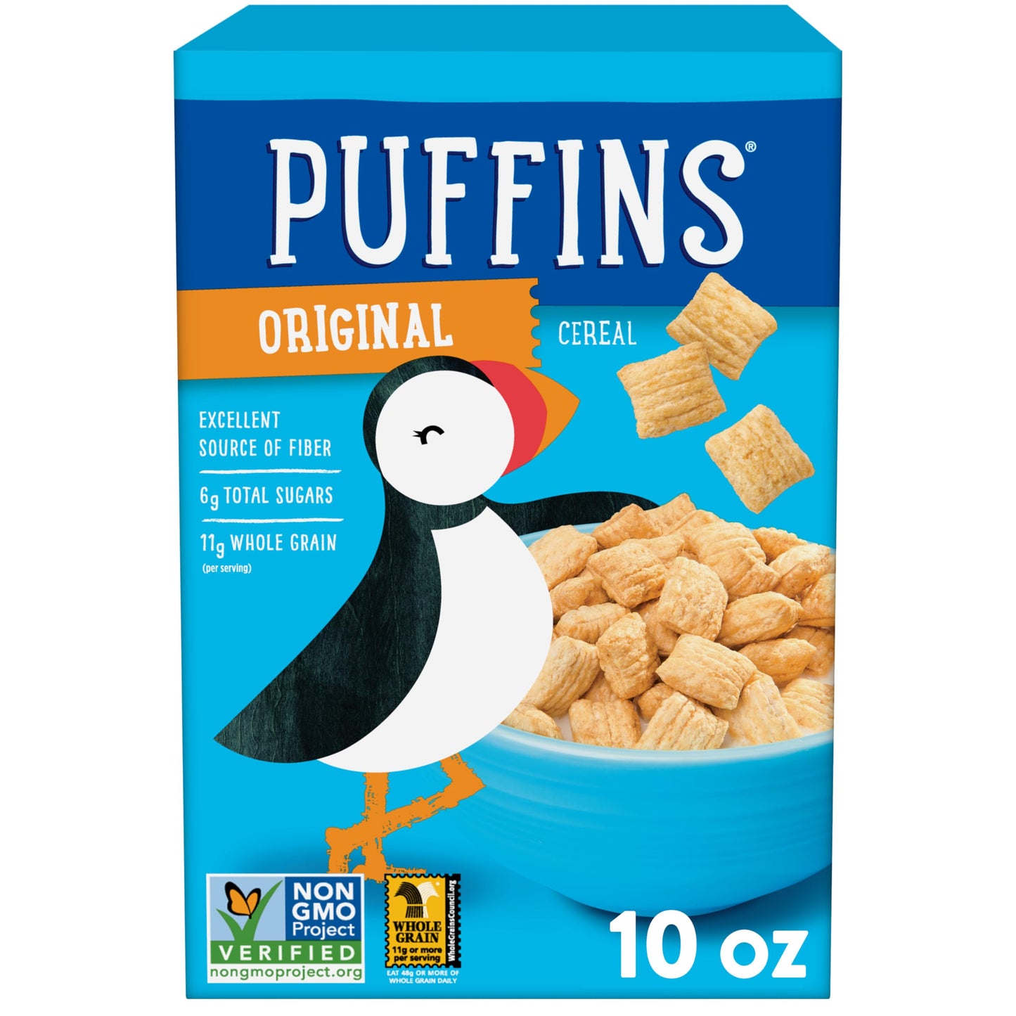 Original Puffins Cereal, Puffed Kids Cereal with Corn and Oats, Vegan, Kosher, Non-GMO Project Verified, 10 OZ Box