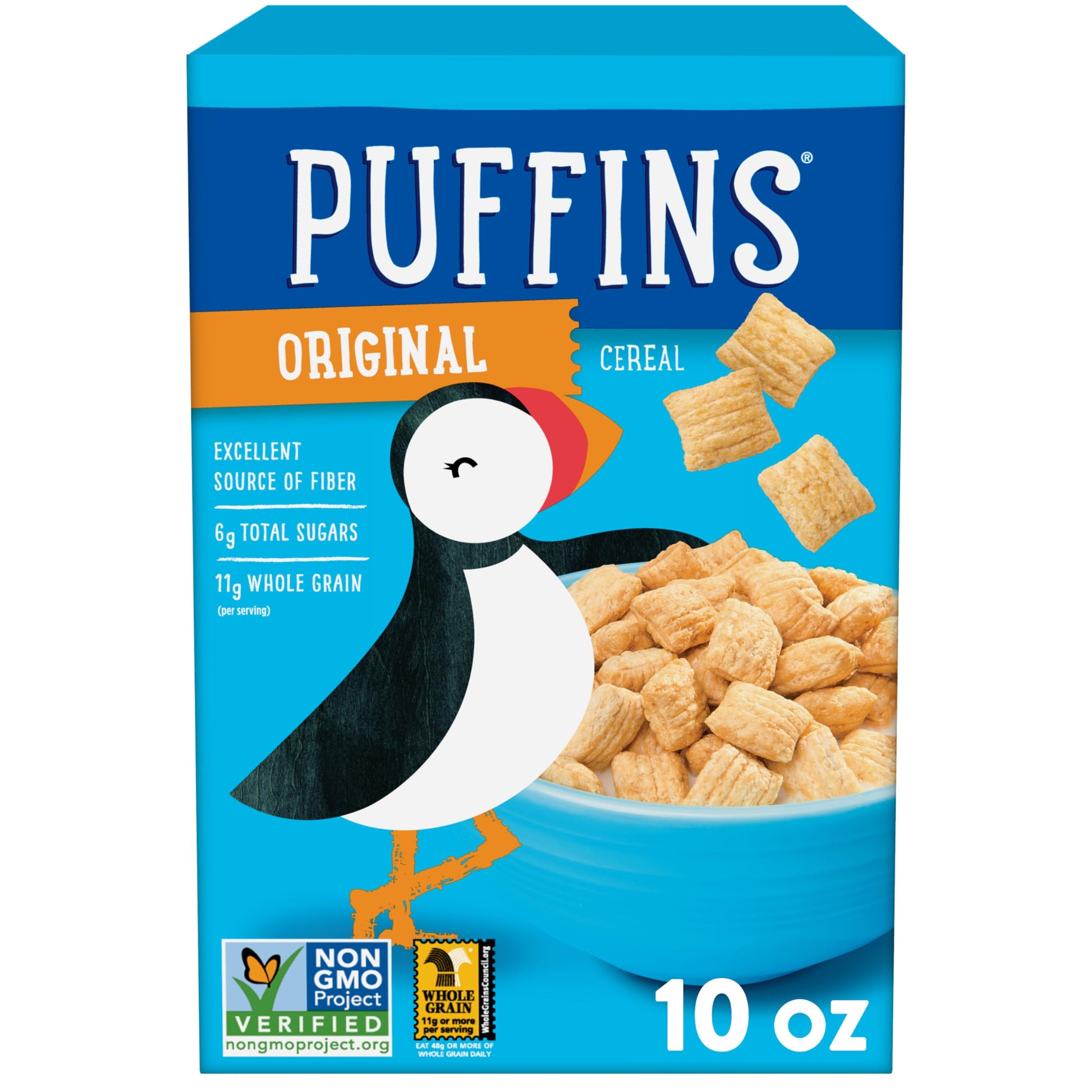 Original Puffins Cereal, Puffed Kids Cereal with Corn and Oats, Vegan, Kosher, Non-GMO Project Verified, 10 OZ Box