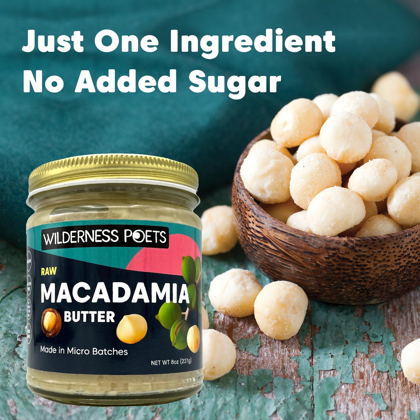 Wilderness Poets, Raw Macadamia Butter - Bulk (60 Ounce - Half Gallon) - Glass Jar