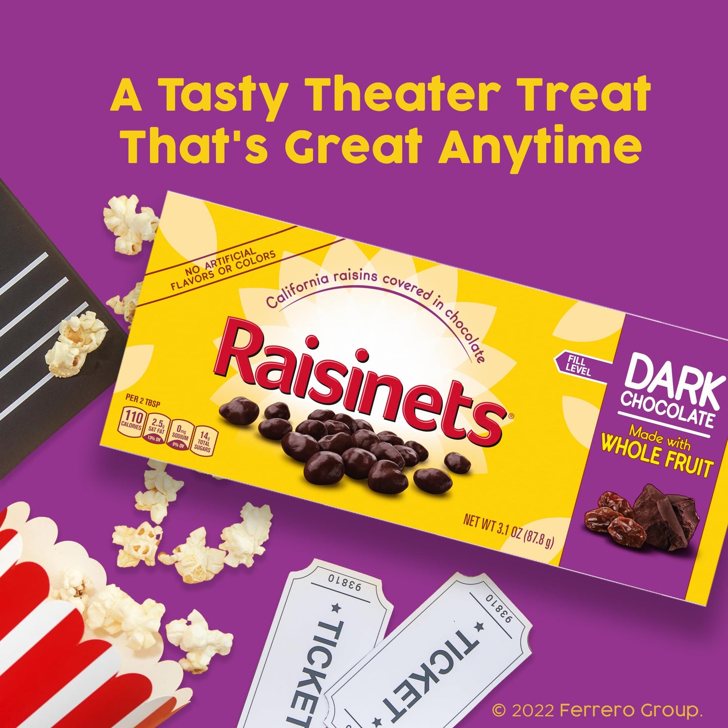 Raisinets, Dark Chocolate Covered California Raisins, Movie Theater Candy Box, 3.1 Oz Each, Bulk 15 Pack