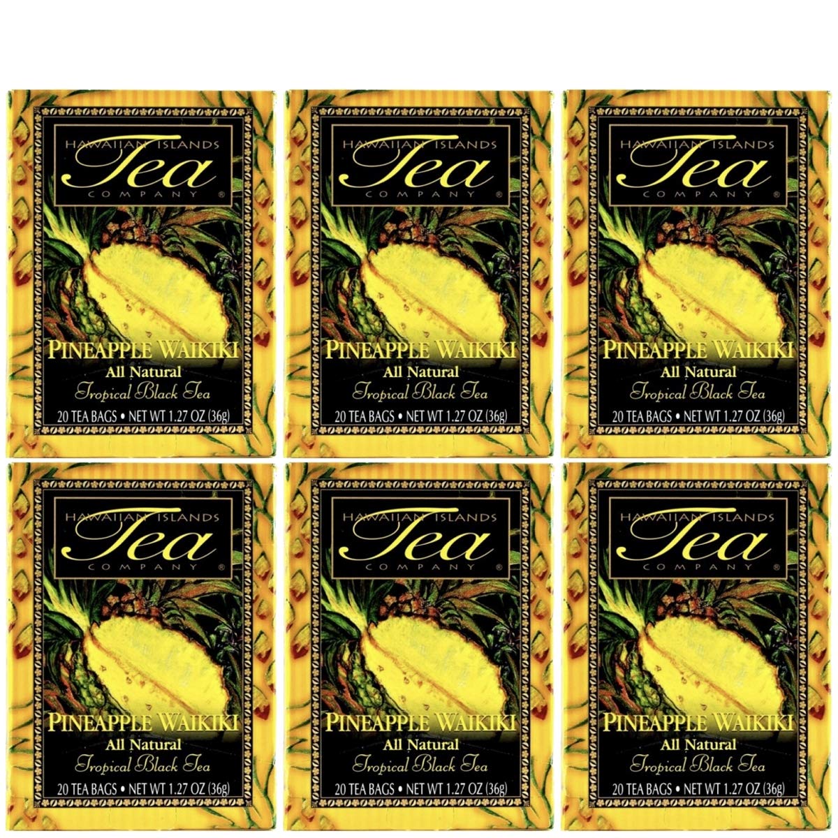 Hawaiian Islands Tea Company Pineapple Waikiki Black Tea, All Natural - 120 Teabags (6 Boxes)