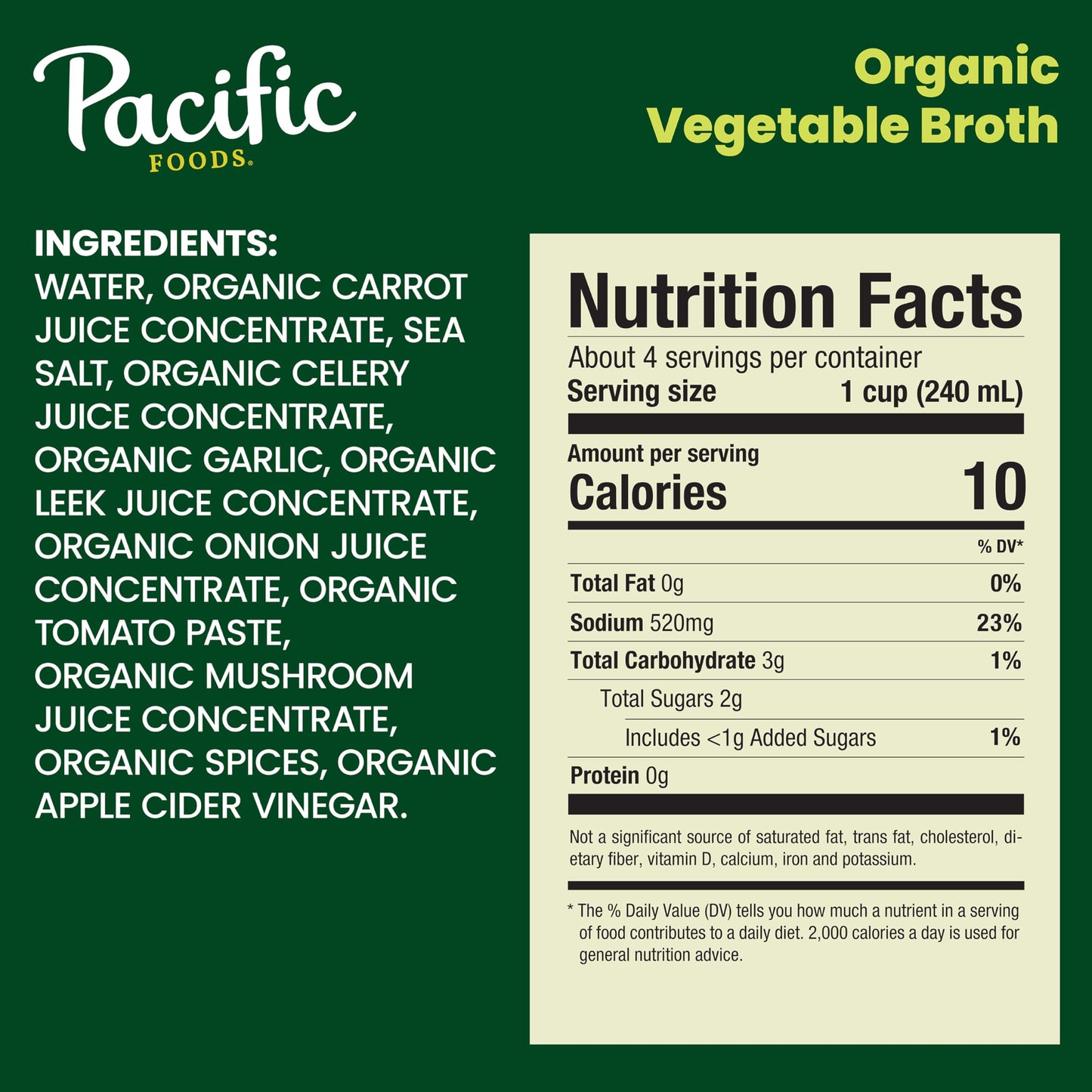 Pacific Foods Organic Vegetable Broth, Plant Based, 32 Oz Carton (Case Of 12)