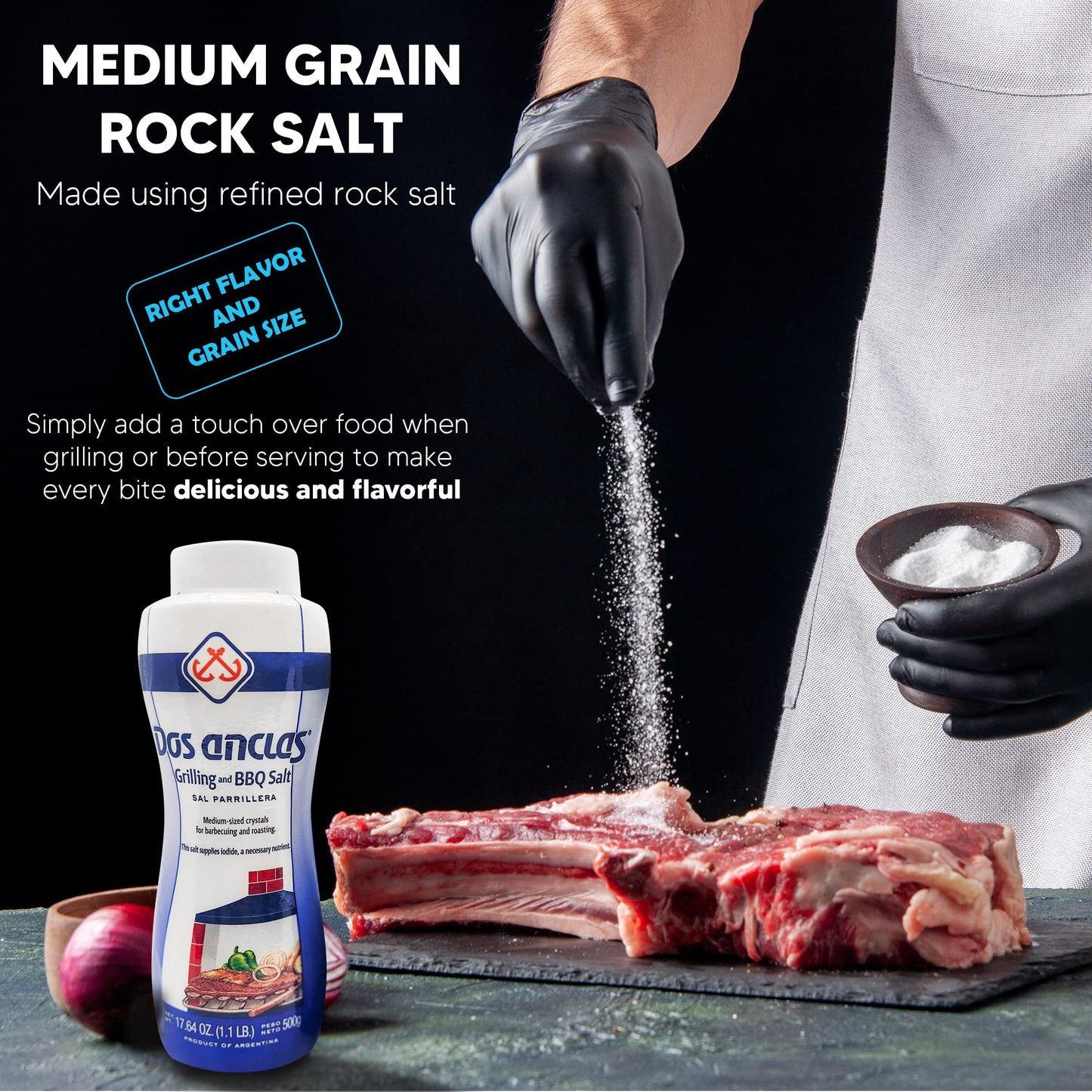 Dos Anclas Sal Parrillera, Rock Salt for Grilling and BBQ, Refined Medium Grain Salt for Meat and Seafood, Multi-Purpose Seasoni