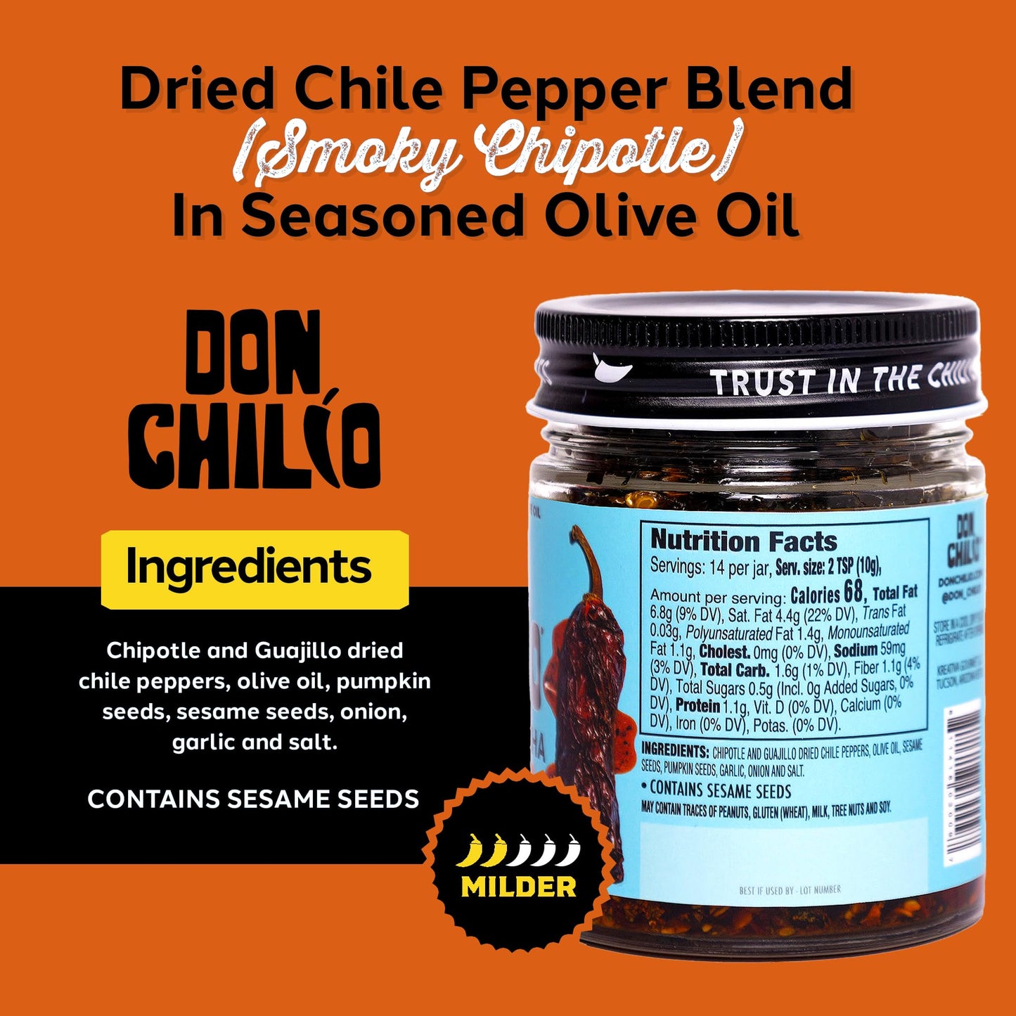 Don Chilio Smoky Salsa Macha Chili Oil, 5 oz. - Guajillo & Chipotle - Delicious Smoky Flavor Mexican Chili Oil in 100% Olive Oil