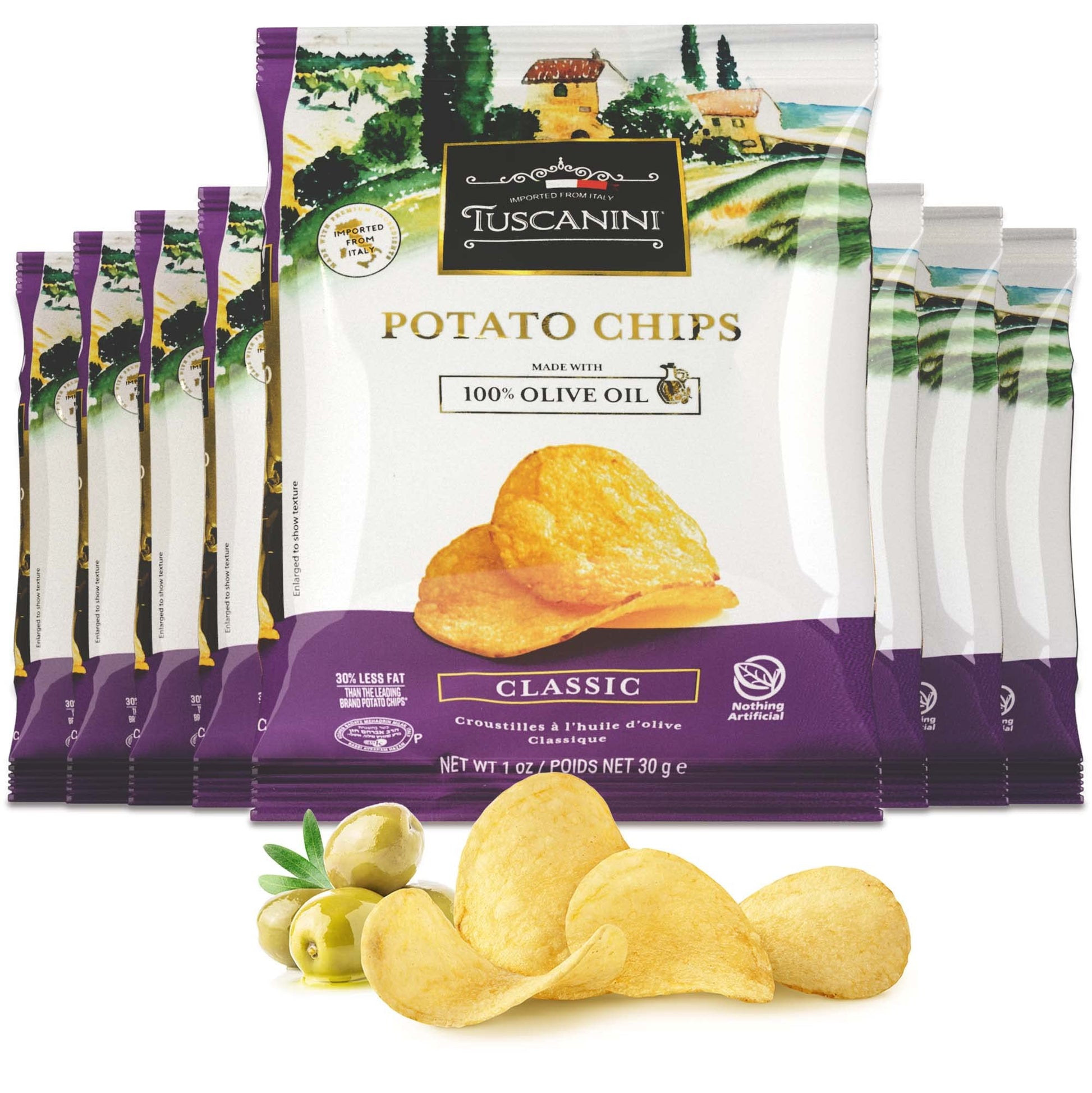 Tuscanini Potato Chips Made with 100% Olive Oil 1 oz (8 Pack) 30% Less Fat, Product of Italy, Kosher for Year Round use incl. Pa