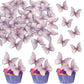 Rsstarxi 48 Pack Edible Butterflies for Cake Decorating, Purple Paper Cupcake Toppers