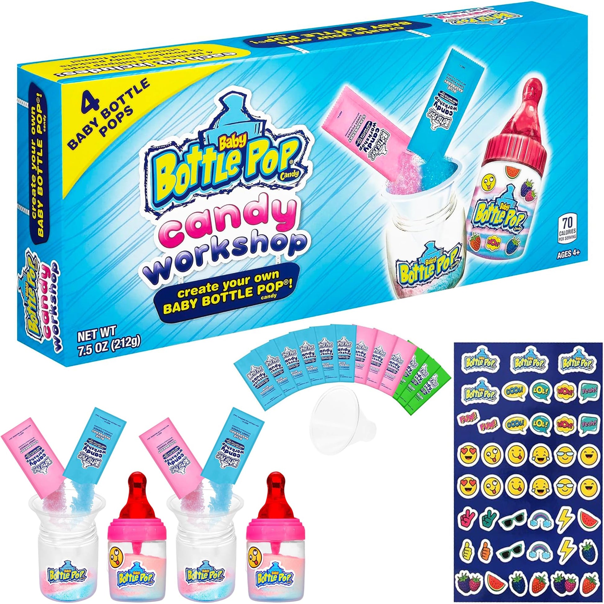 Baby Bottle Pop Candy Workshop - Candy Making Kit For Kids - 4 Count Lollipops w/Powdered Sugar Dip in Assorted Fruity Candy Fla