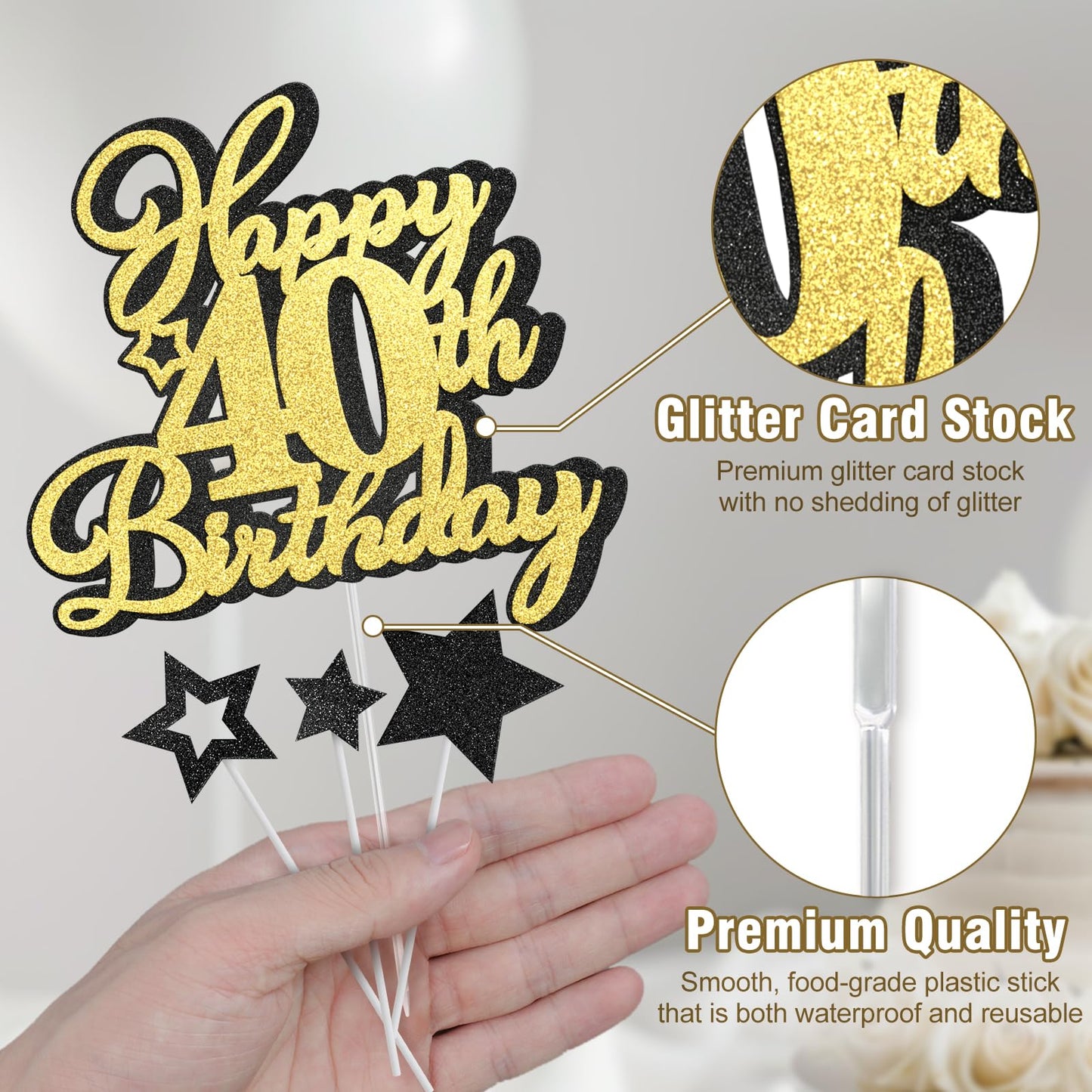 Happy 40Th Birthday Cake Topper 40 Birthday Cake Decorations, Happy 40Th Birthday Anniversary Party Cake Decorations For Men Wom