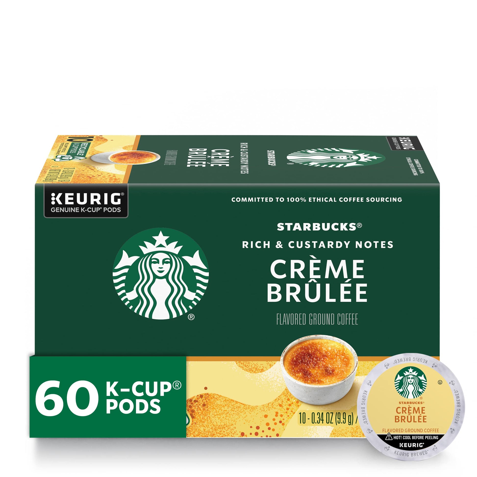 Starbucks K-Cup Coffee Pods, Crème Brûlée Flavored Coffee, Naturally Flavored, 100% Arabica, 6 Boxes (60 Pods Total)