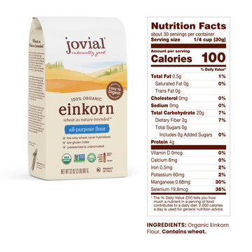Jovial Organic Einkorn Unbleached All Purpose Flour - Bread Baking Flour For Sourdough, High Protein, Non-Gmo, Organic Pizza & P