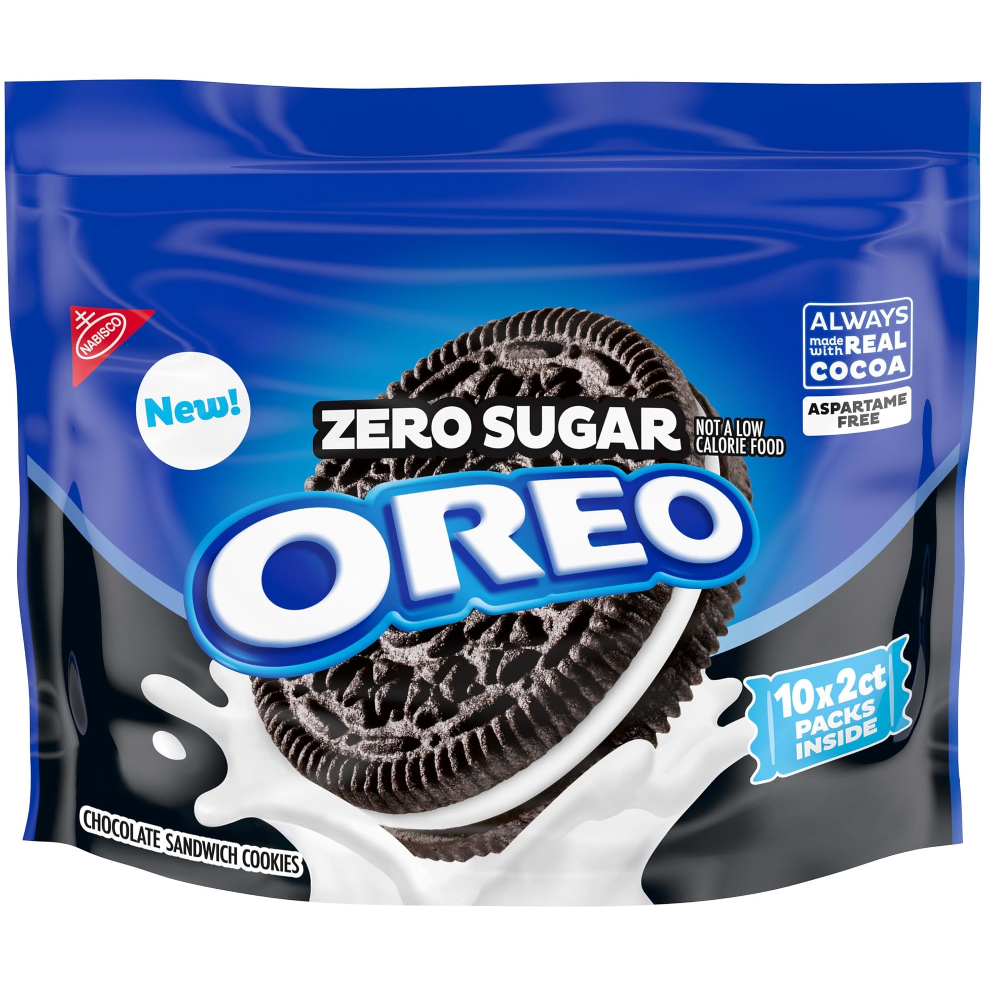 OREO Zero Sugar Chocolate Sandwich Cookies, 10 Snack Packs (2 Cookies Per Pack)