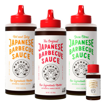 Bachan's Japanese Barbecue Sauce 4 Pack - 1 OG, 1 Hot & Spicy, 1 Yuzu, 1 Sweet Honey Mini - BBQ Sauce for Wings, Chicken, Beef, 