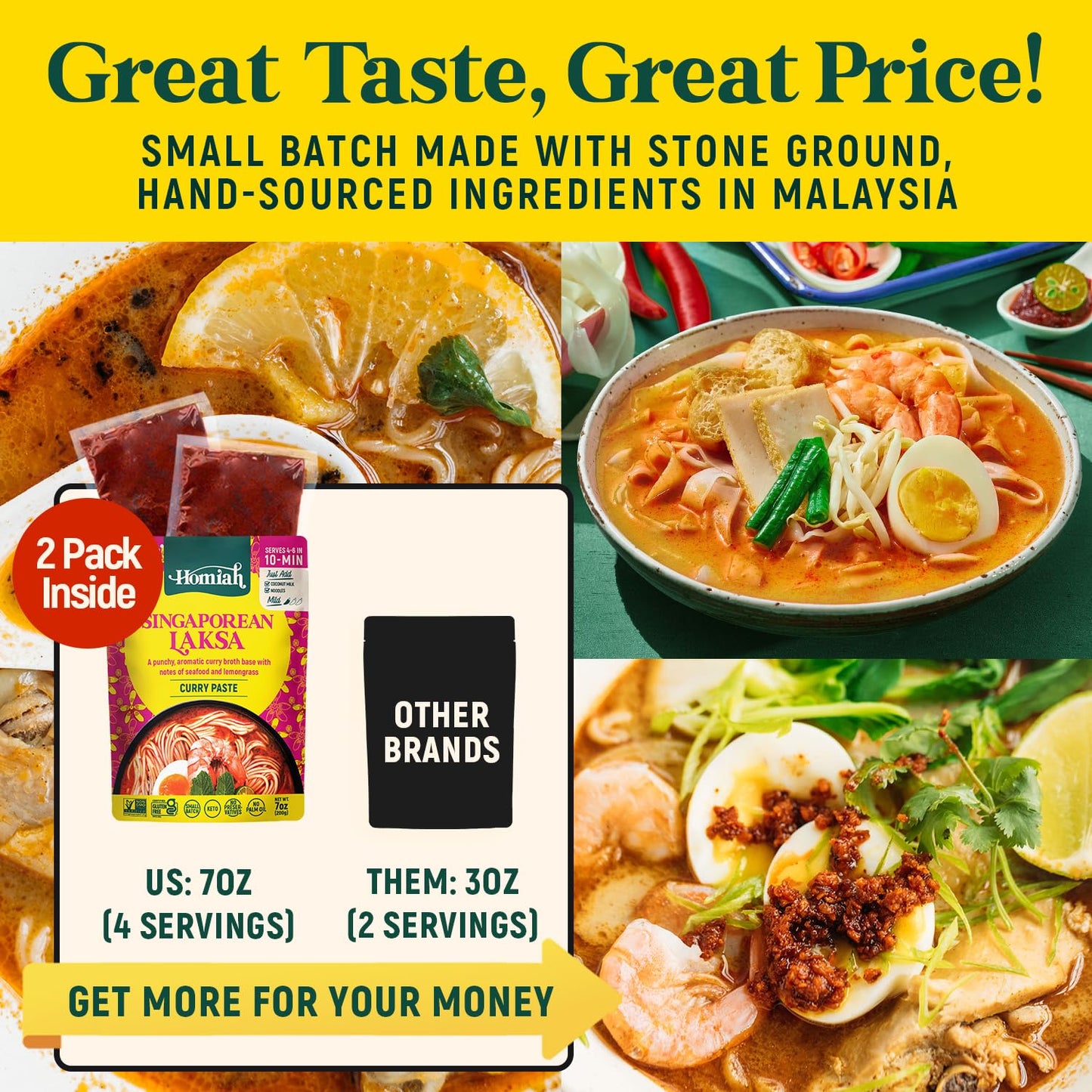 Homiah Laksa Curry Paste (Value 3 Pack X 7 Oz) - Gluten Free, Non-Gmo Malaysian Curry Paste - Laksa Curry Paste, Thai Essentials
