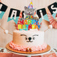 Cat Cartoon Happy Birthday Cake Topper Black Glitter For Pet Themed Bday Party Decoration Supplies