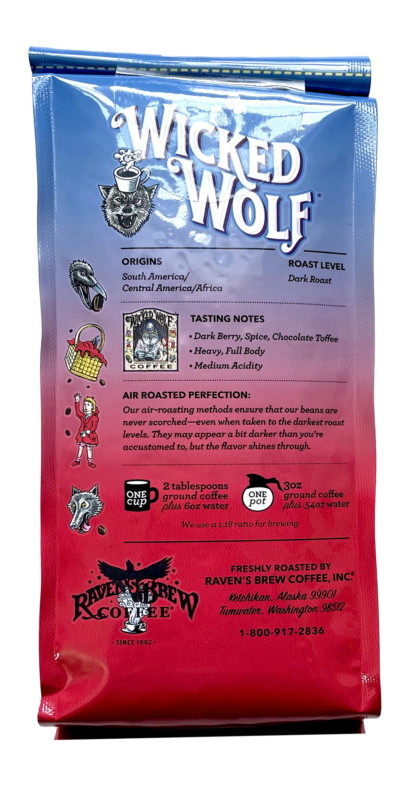 Raven'S Brew Coffee Full Bodied Coffee Dark Roast Whole Bean - Wicked Wolf 12Oz