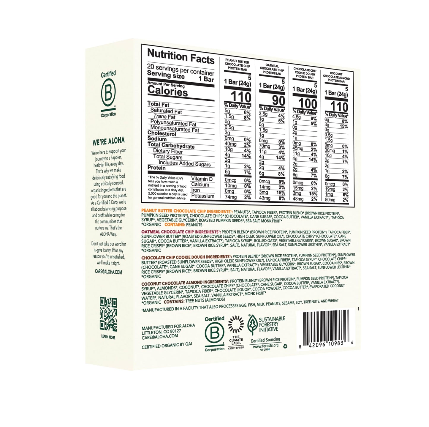 ALOHA Organic Plant Based Protein Bar MINIS | Variety Pack | 20 Count, 24g Bars | Vegan, Low Sugar, Gluten Free, Low Carb, Non-G