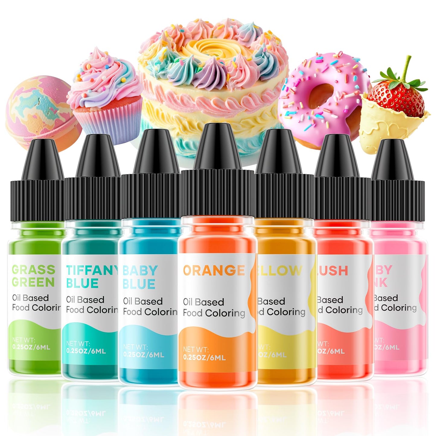 Oil Based Food Coloring for Chocolate Macaron Oil Edible Food Dye Set for Baking Royal Icing Cookie Supplies Gluten Free 7x6ml F
