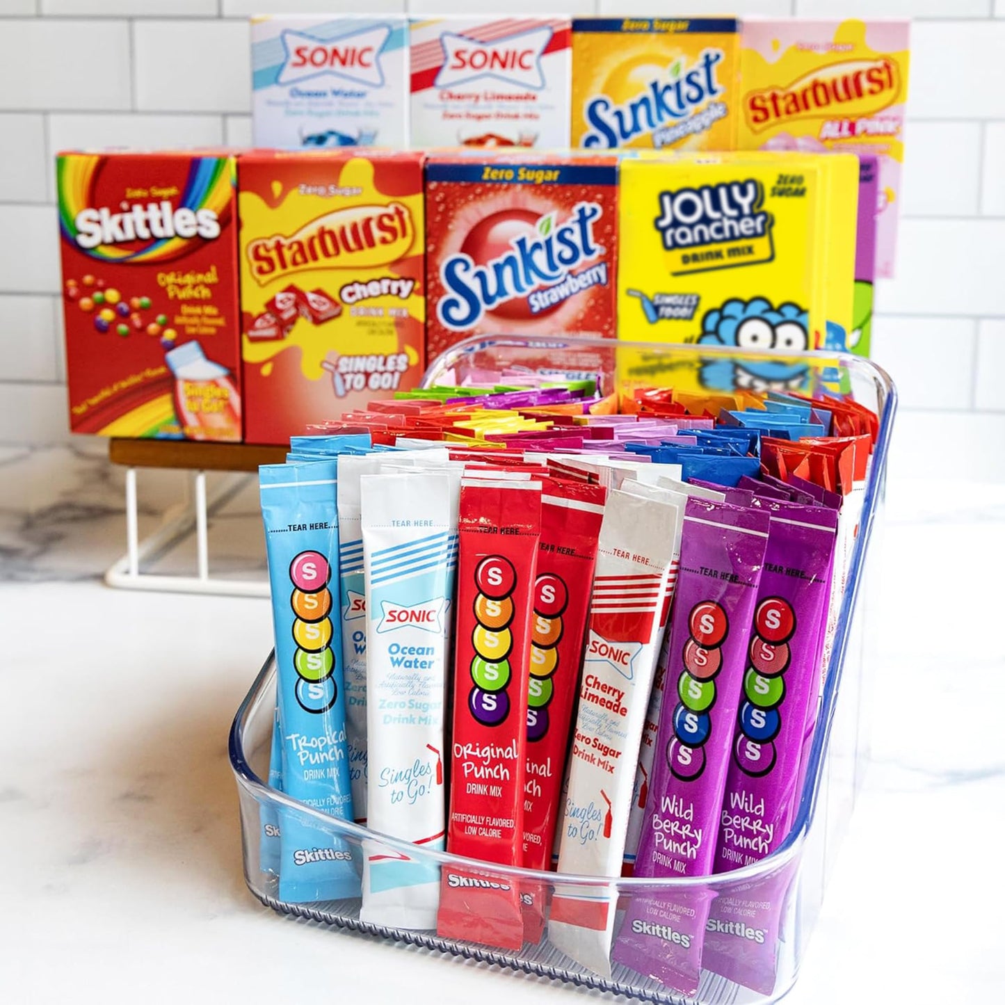 SINGLES TO GO! Sugar Free Drink Mix Variety Pack - 120 Count - 20 Flavors - 0.15 Ounce Packets