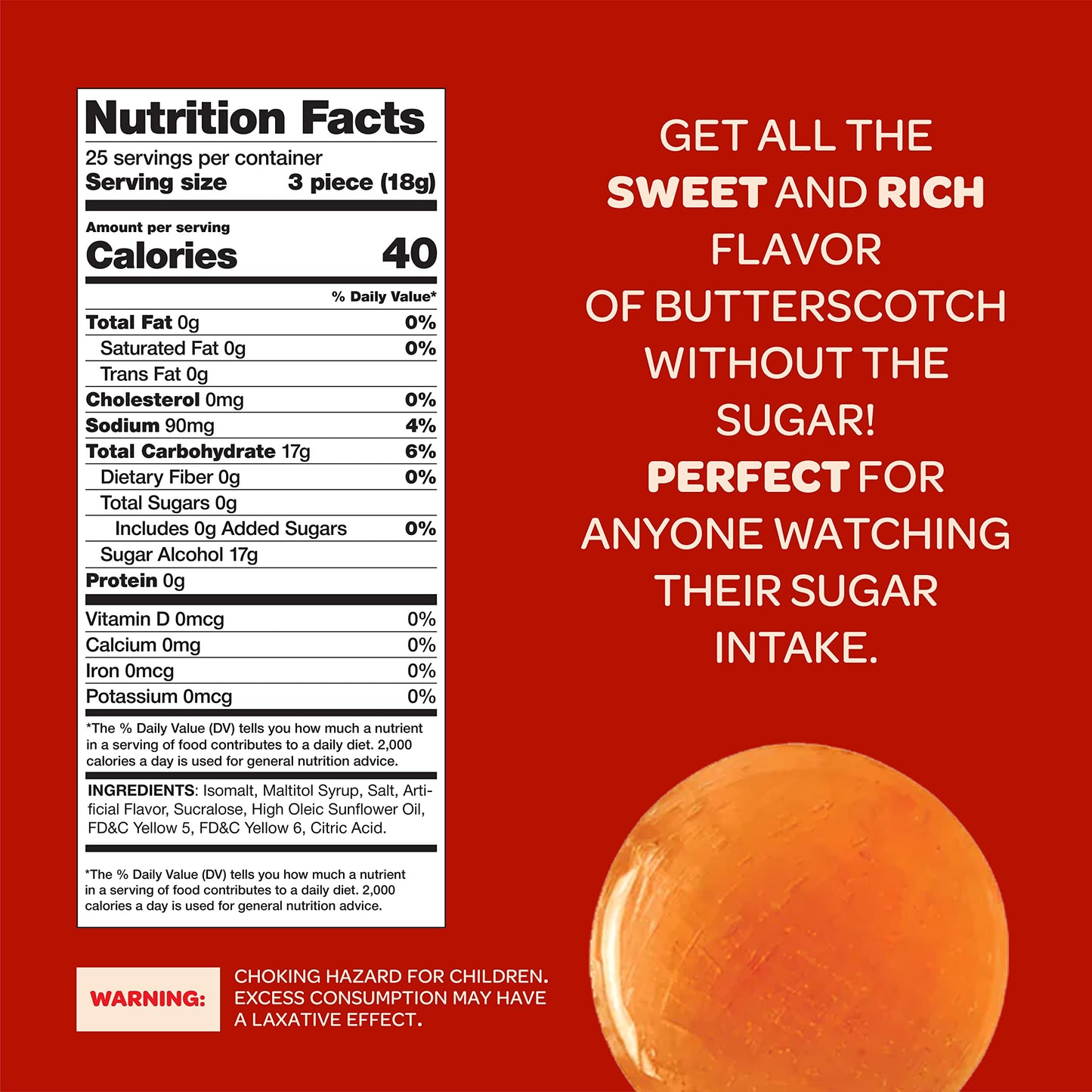 Funtasty Sugar-Free Butterscotch Hard Candy, Individually Wrapped, 1 Pound Pack