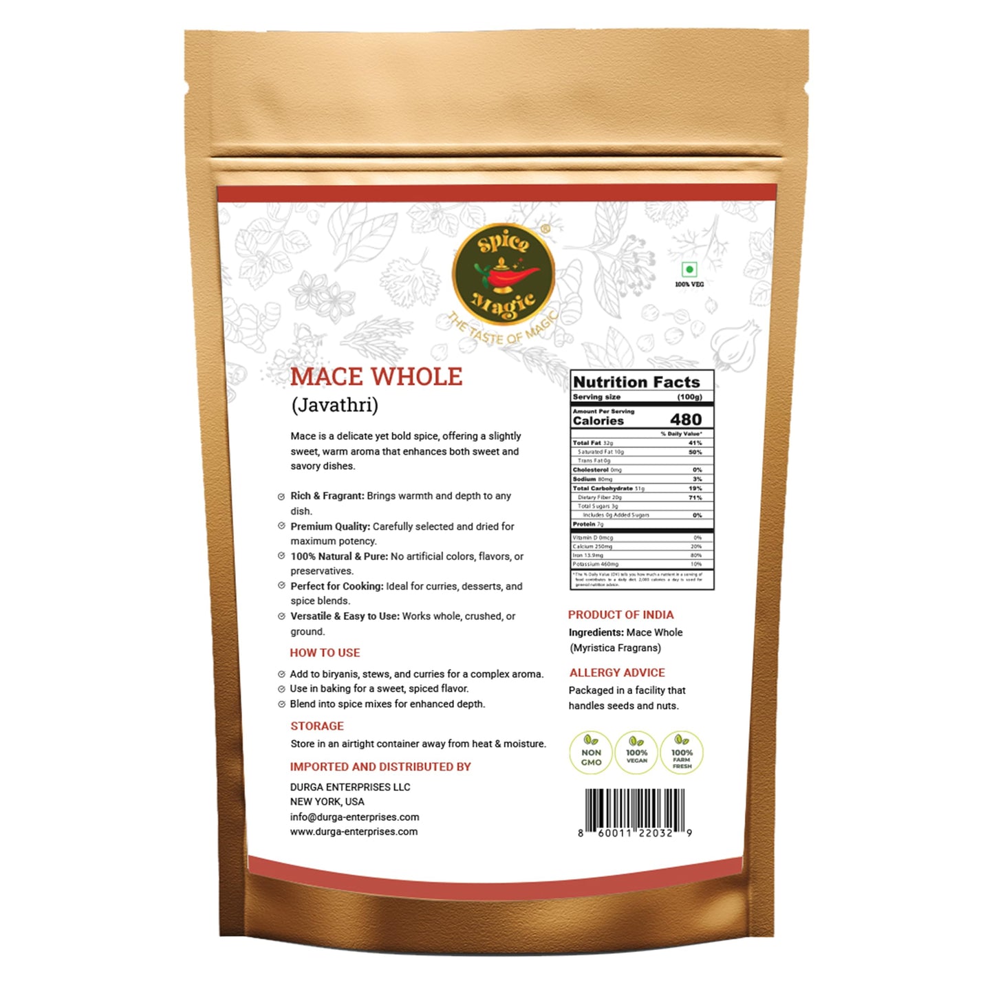Mace Spice Whole - Premium Quality, Fresh & Aromatic, Non-Gmo, Perfect For Baking, Cooking, And Seasoning (3.5Oz (100G) From Spi