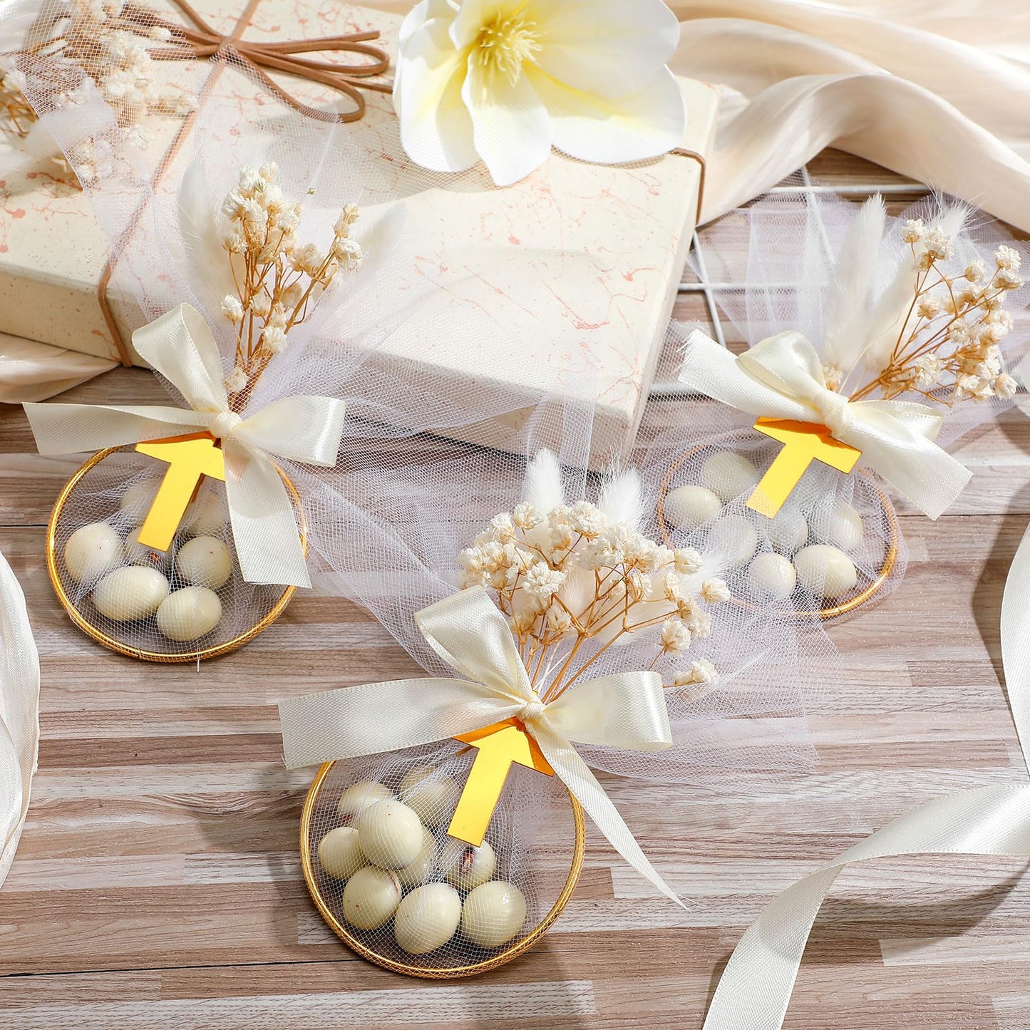 Chunful 24 Set Baptism Wedding Almond Candy Favors for Guests Include Ring and Tulle Bag DIY Almond Candy Souvenirs Italian Wedd