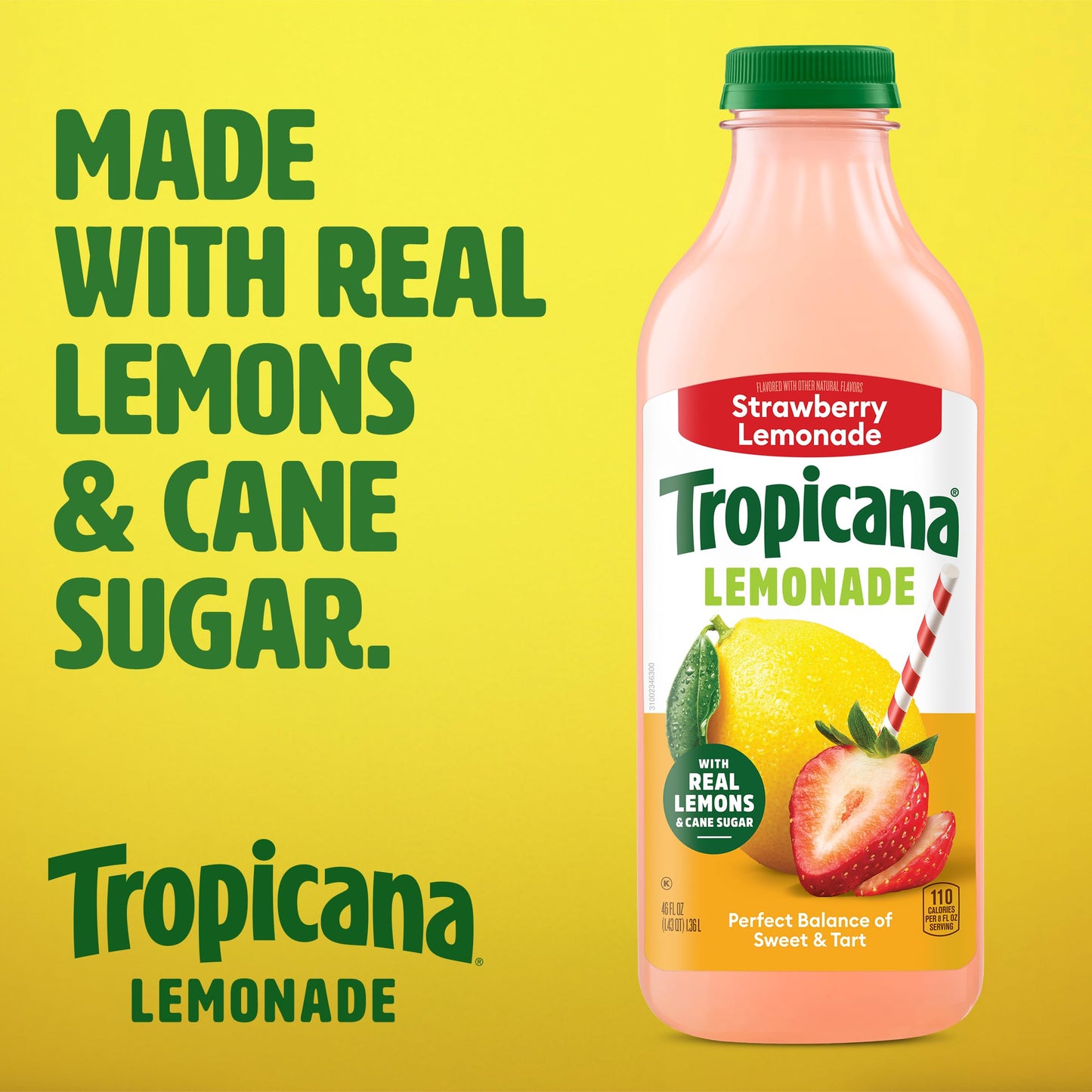 Tropicana Strawberry Lemonade, Made with Real Lemons, 46 fl oz Bottle