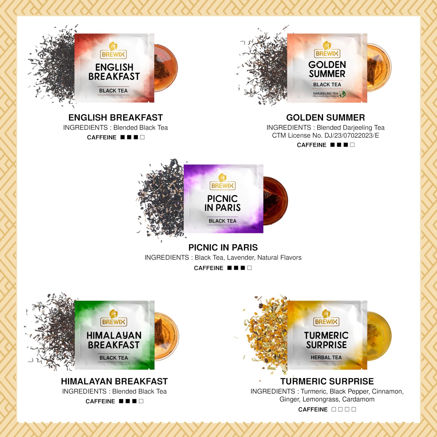 Brewix Enhanced Assorted Tea Sampler Gift Box (15 Pyramid Individually Wrapped Tea Bags) | Herbal Tea, Black Tea, Green Tea | Tea Gift Set & Variety Pack | Gifts For Women & Men, Tea Set