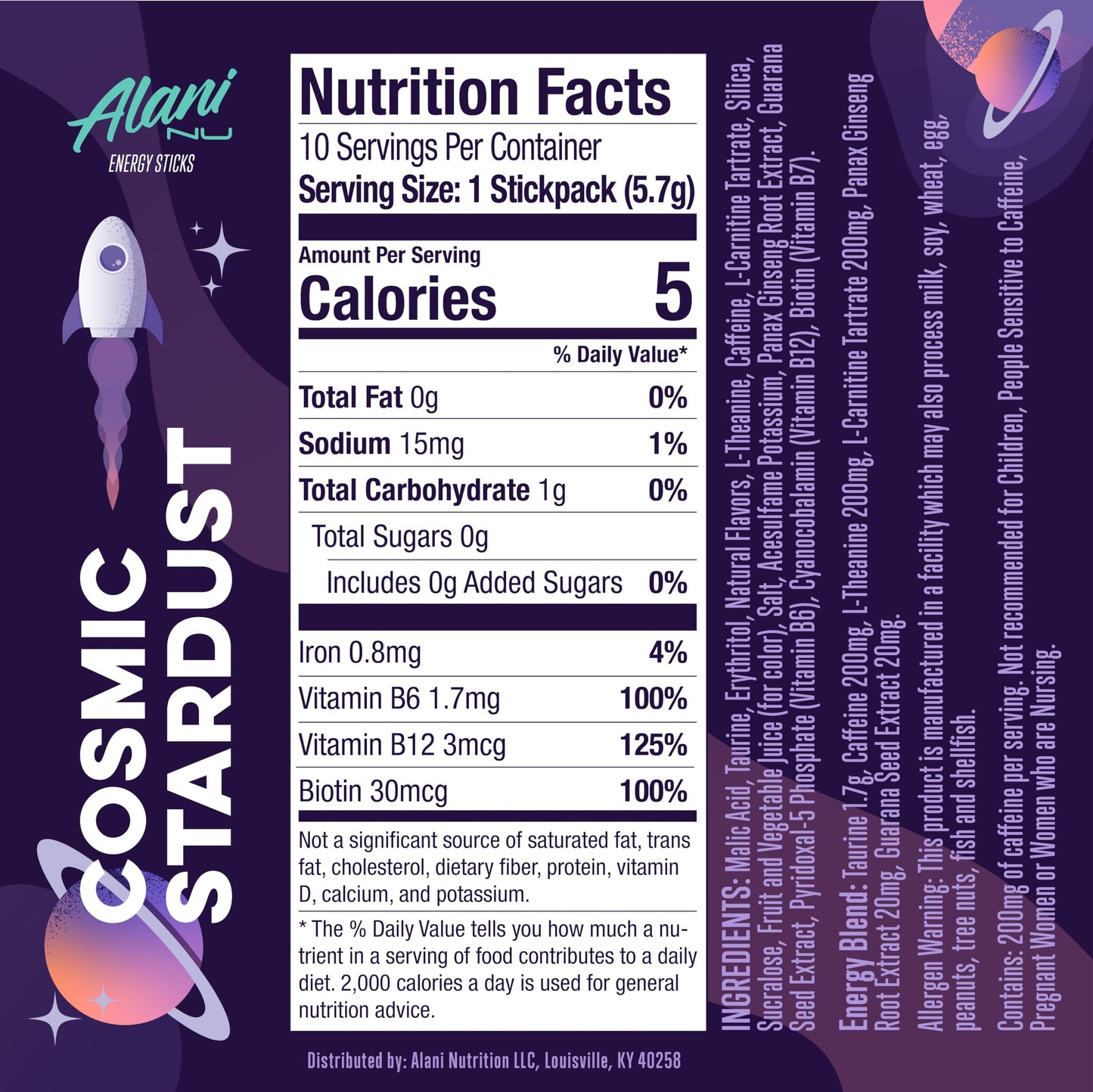 Alani Nu Energy Sticks | 200mg Caffeine | Pre Workout Drink Mix | 10 Pack | Zero Sugar | 5 Calories | Model AN-SP10-CSD