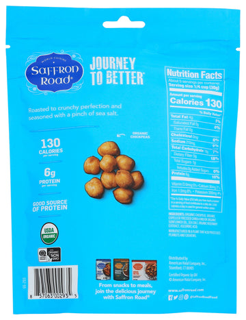 Saffron Road Organic Sea Salt Crunchy Chickpea Snack, 6Oz - Usda Organic, Gluten Free, Non-Gmo, Halal, Kosher, Vegan